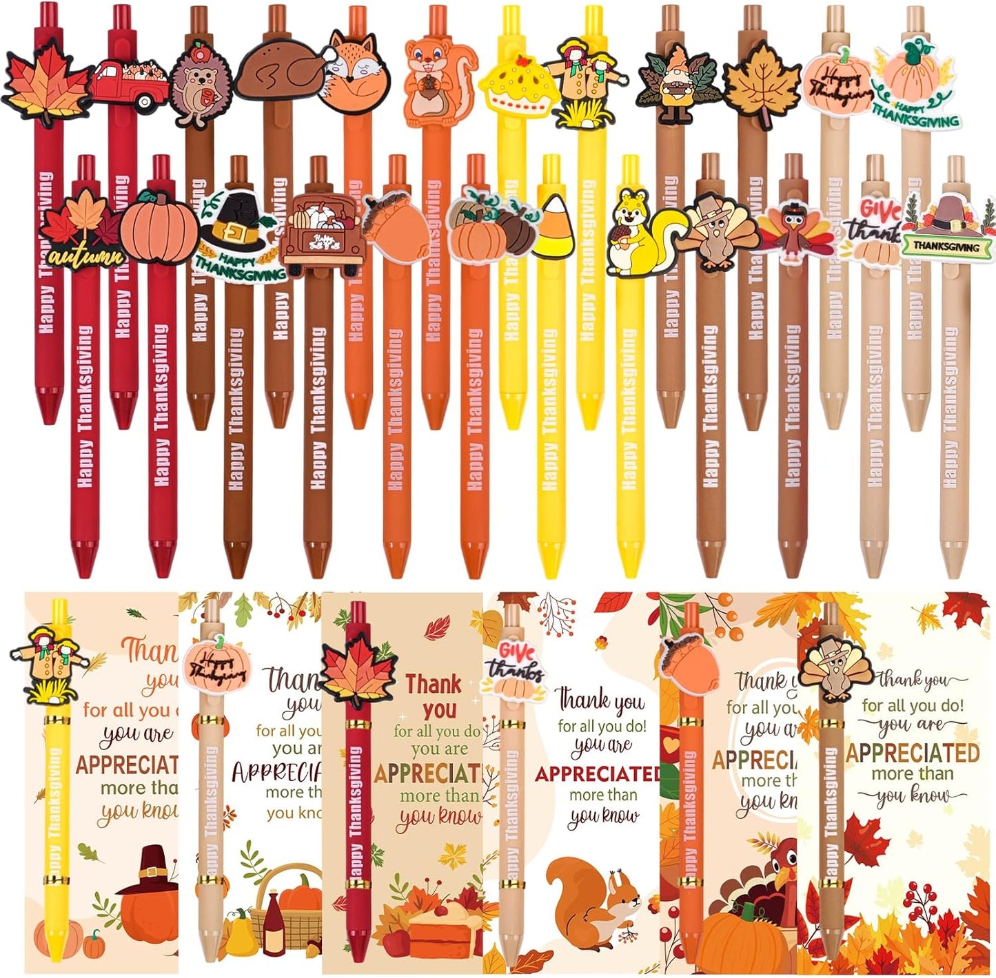 48 Pcs Thanksgiving Day Gifts Cute Fun Ballpoint Pens with Bookmark Kawaii Maple Leaves Pumpkins and Turkeys Shape Funny Pens Bulk for School Office Home Student Kids Present (Thanksgiving)