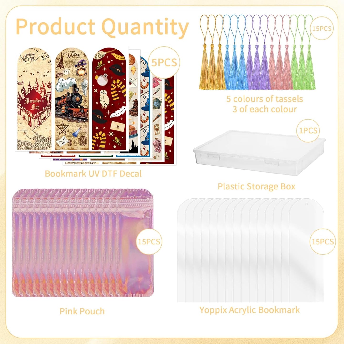 Witchy Magical Acrylic Bookmark Blanks: 15 Pcs Clear Bookmarks Making Kit with 15 UV DTF Stickers, 15 Tassels, 15 Bags and Gift Box, DIY Book Marks Bookish Gifts for Women Kids Fantasy Book Lovers