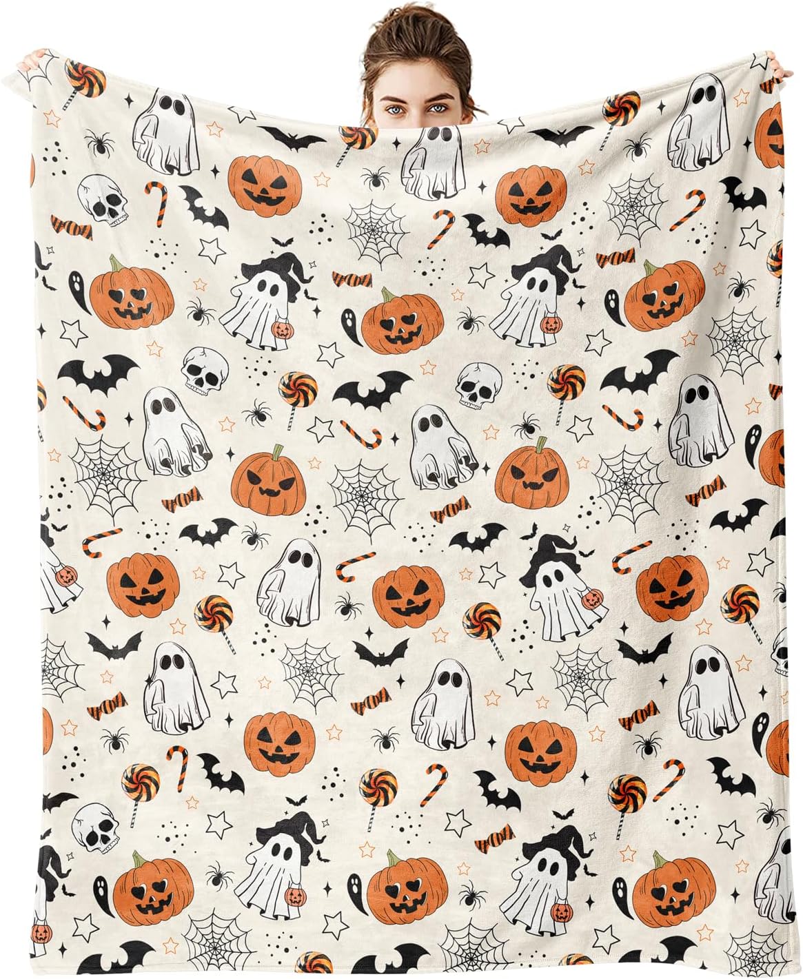 Halloween Ghost Boo Blanket- Fun and Cute Flannel Soft Warm Blanket for Sofas and Chairs - 50x60 Inch