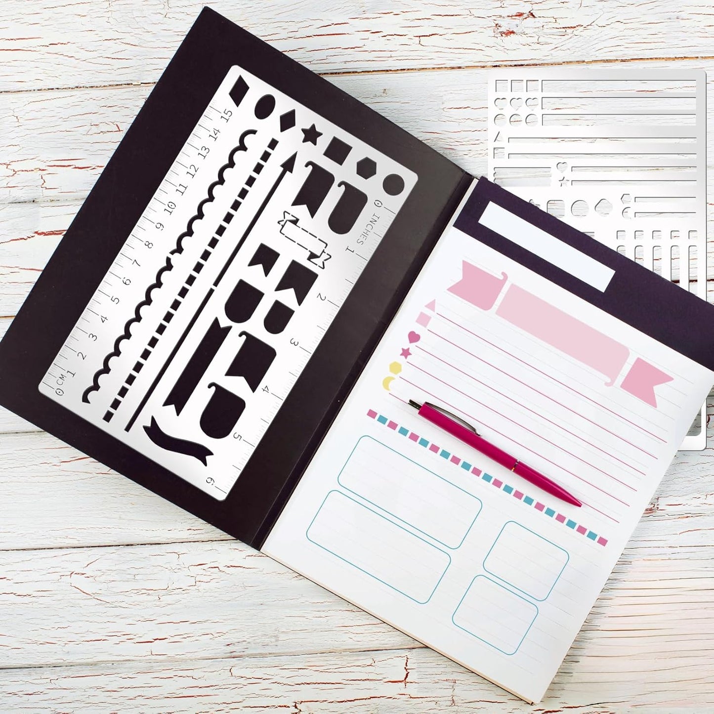 3 Pieces Metal Planner Stencil A5 Rustproof Engraving Planner Stencils Templates Rulers Bookmarks Metal Stencils for Journaling, Behavior Tracking, Weekly Spread (Planner3)