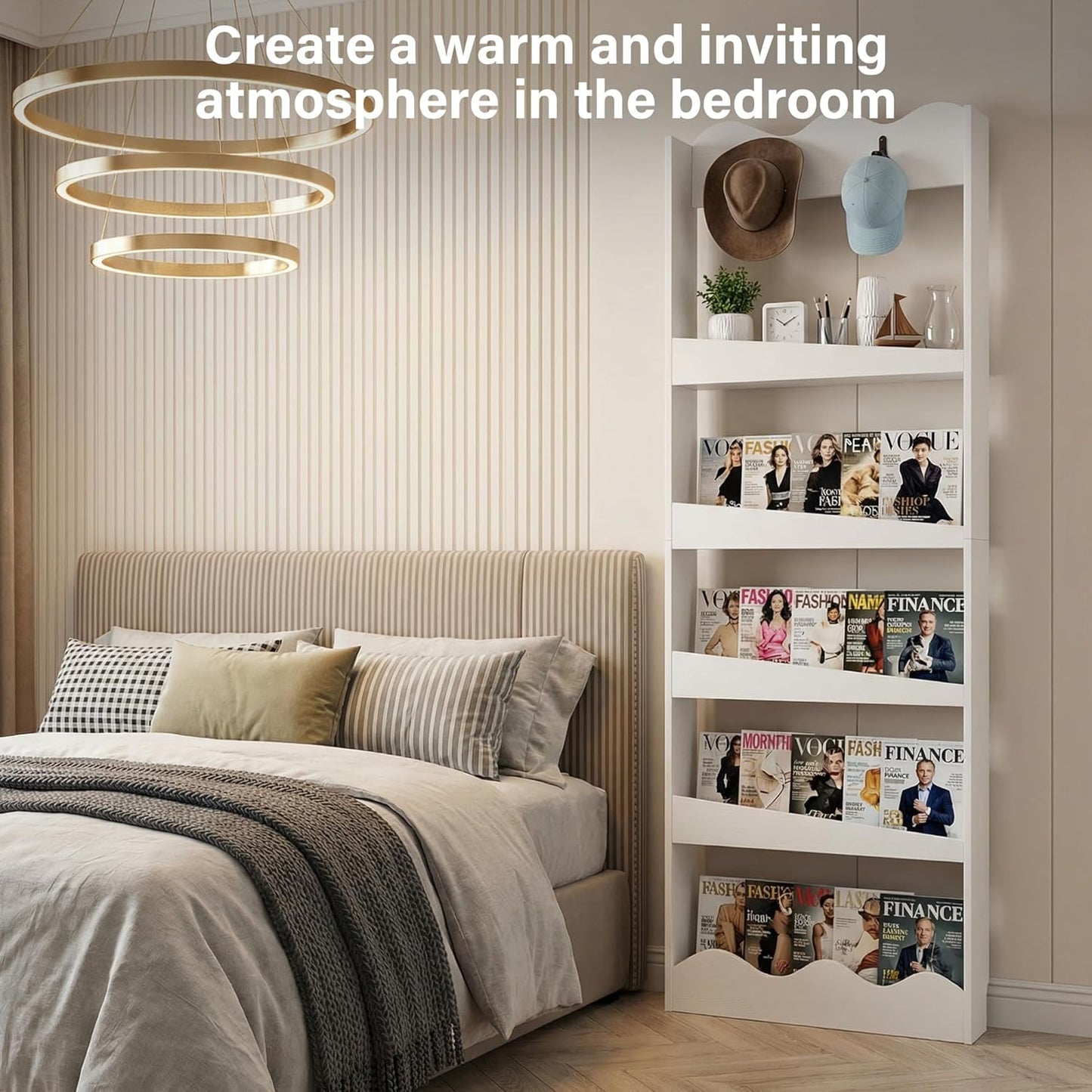 Janmid 5-Tier Behind The Door Bookshelf, Wall Mounted White Wooden Book Shelf Organizer, Slim Narrow Space-Saving Storage Cabinet for Bedroom, Living Room, Playroom – 70.9×23.6×7.9 in