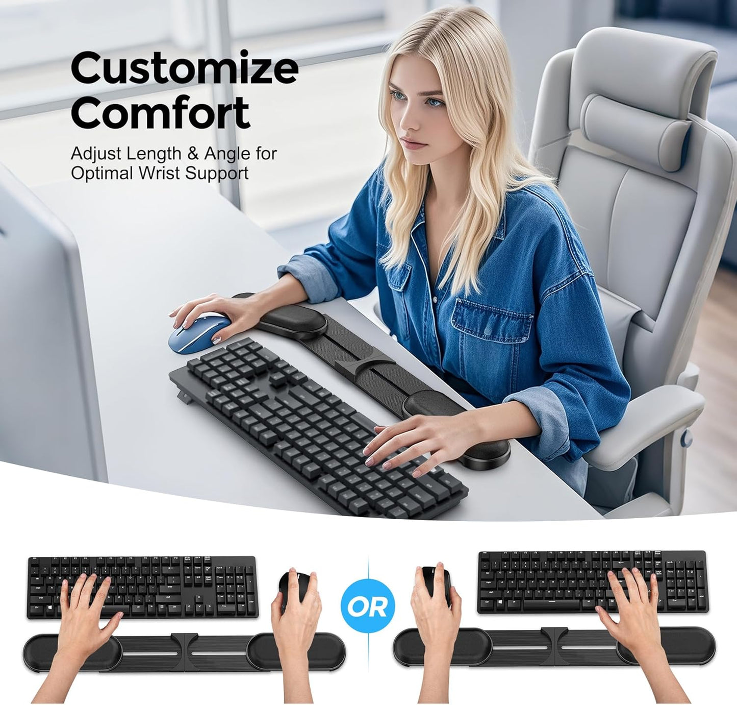 AboveTEK Keyboard Wrist Rest – Adjustable Angle & 25-Inch Length, Foldable Ergonomic Memory Foam Support for Computer, Laptop & Gaming – Non-Slip, Relieves Forearm & Elbow Pain for Typing & Mouse Use