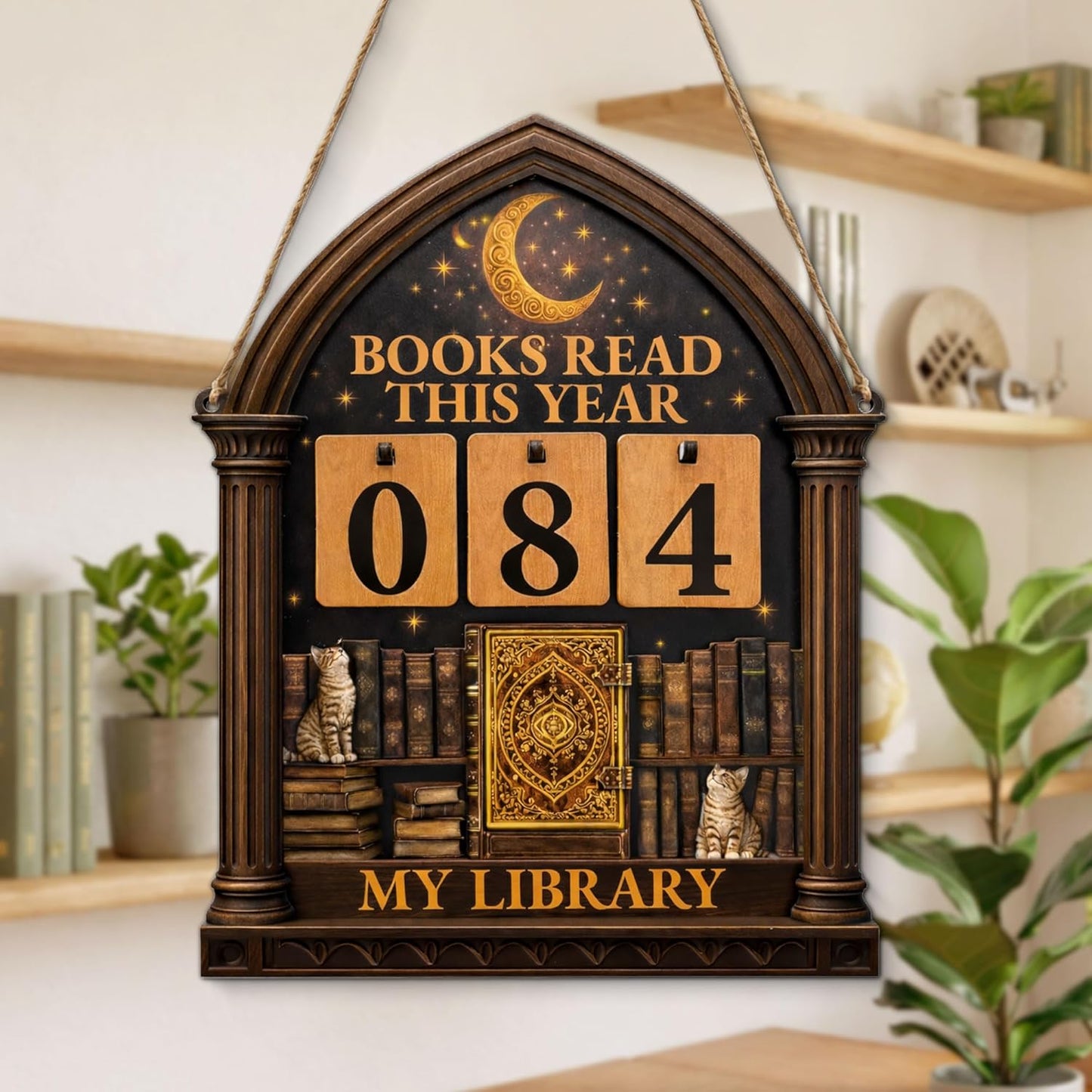 Books Read This Year Counter Sign - Vintage Reading Tracker Ornament Bookshelf Decor - Bookish Gifts for Book Lovers Bookworms Readers