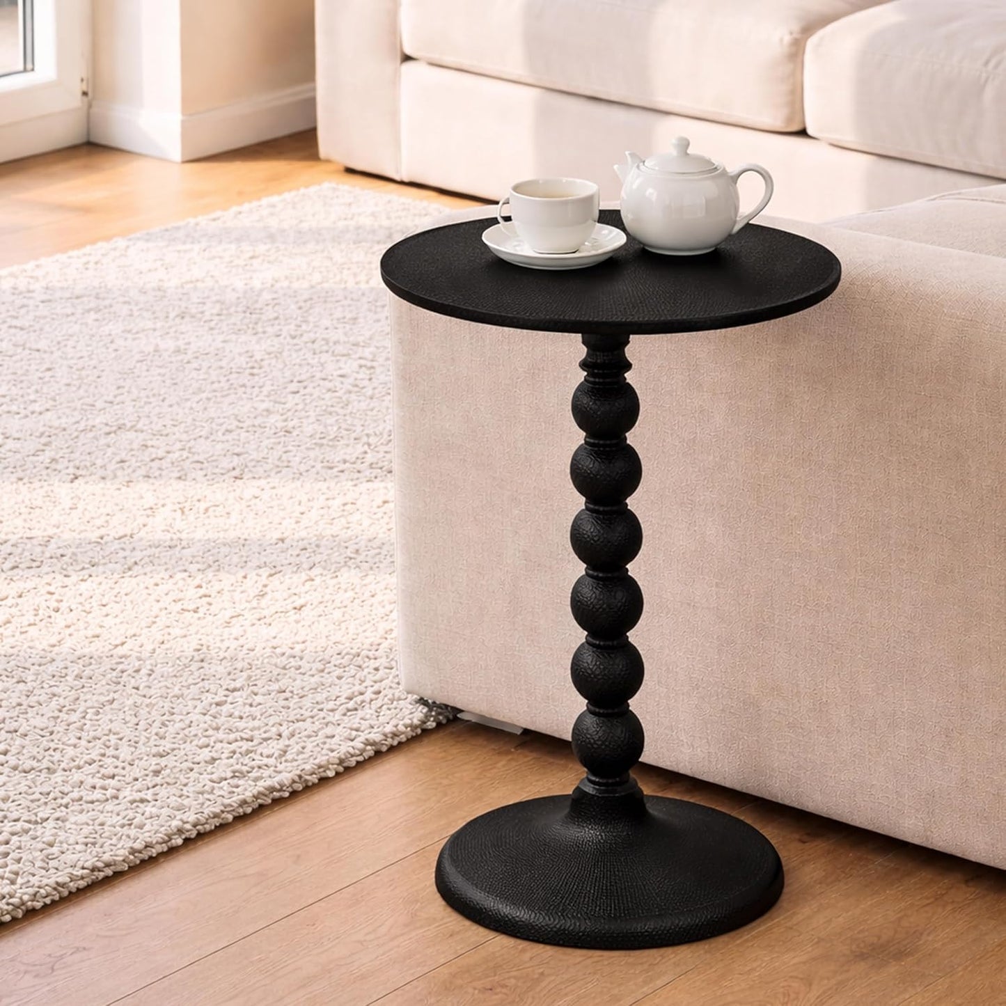 CLEENTABLE Round Metal Accent End Table – Modern Black Bedside Side Table with Hammered Top for Living Room, Bedroom, Balcony & Small Spaces, Easy Assembly Minimalist Design, 21" (Black)