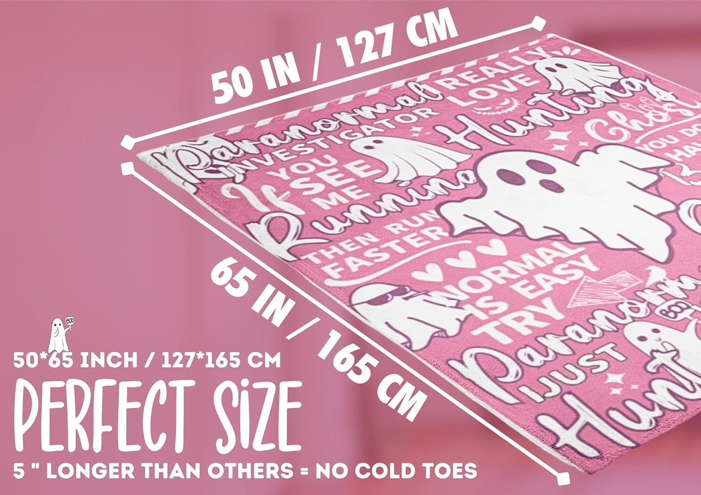 Ghost Hunter Gifts for Women, Halloween Blanket for Ghost Hunting Soft Flannel Blanket Throws (50"x 65") Pink