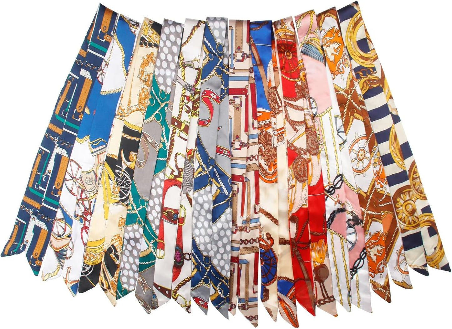 12PCS Colorful Band Narrow/Neckerchief Scarf, Satin Fashion Narrow/Head Wrap Fashion Scarf for Decoration, Braided Hair Tie Scarves for Women, Women Handbag Scarfs