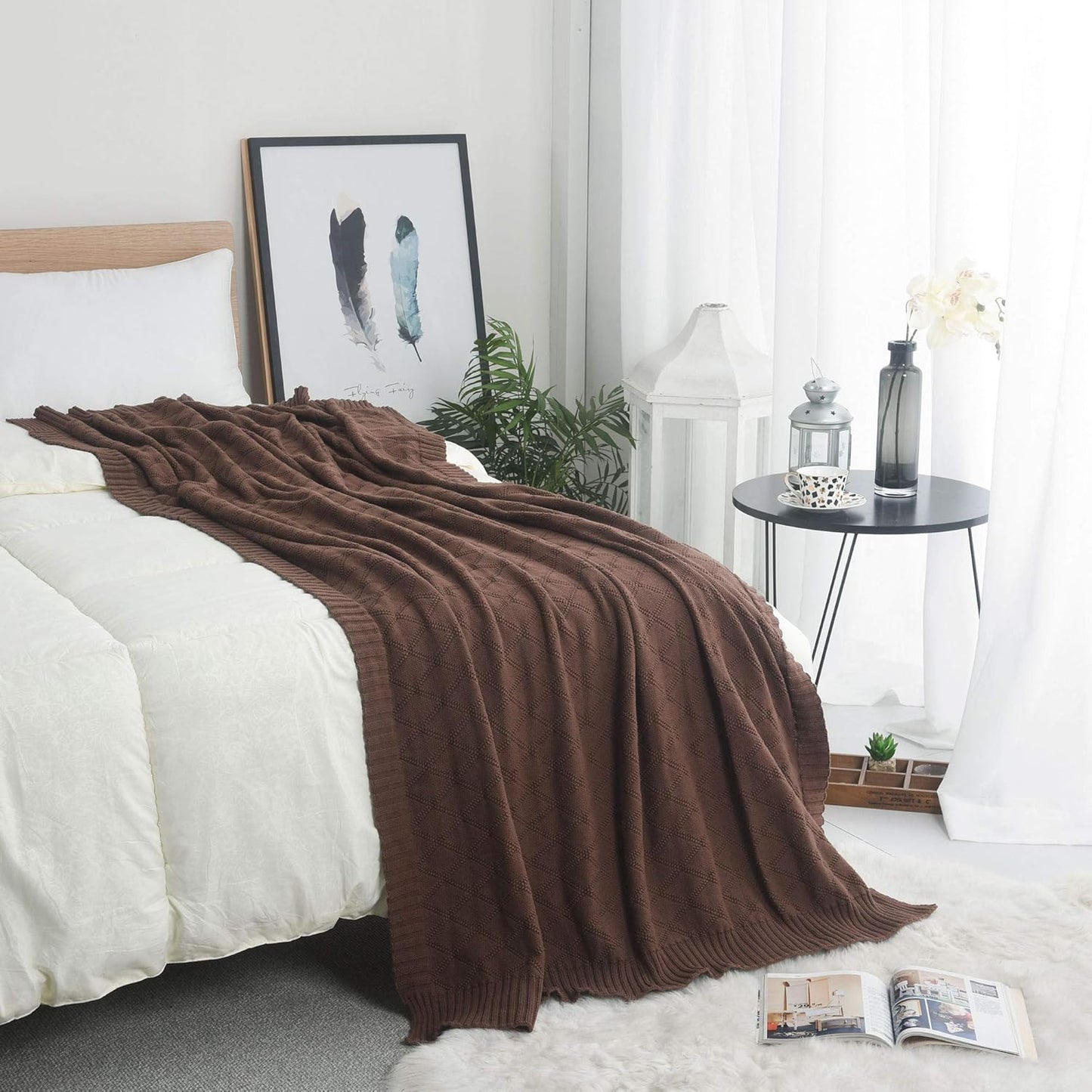 Soft Throw Blanket, Bed Knit Throw Blanket for Couch Chairs Home Decorative 51x70in,Brown