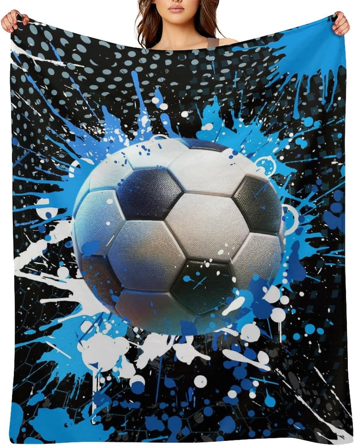 Soccer Throw Blanket - Soft Flannel Sports Blankets for Teens Adults Women Men Soccer Lovers - Warm Sportball Throw Blankets for All Season Lap, Chair, Sofa - 60"x50"