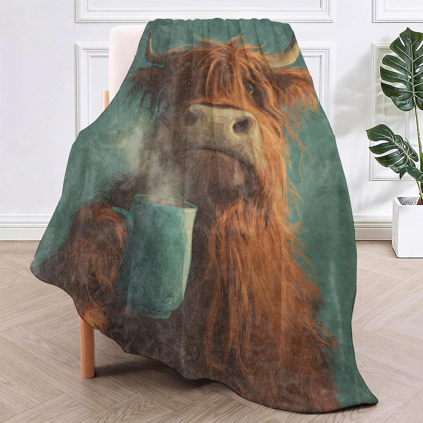 Vintage Highland Cow Coffee Flannel Throw Blanket Rustic Farmhouse Animal Decor for Retro Country Lovers Cozy Lightweight Fleece Blankets Bedroom Couch Dorm Camping Travel Gifts, 50x60inch