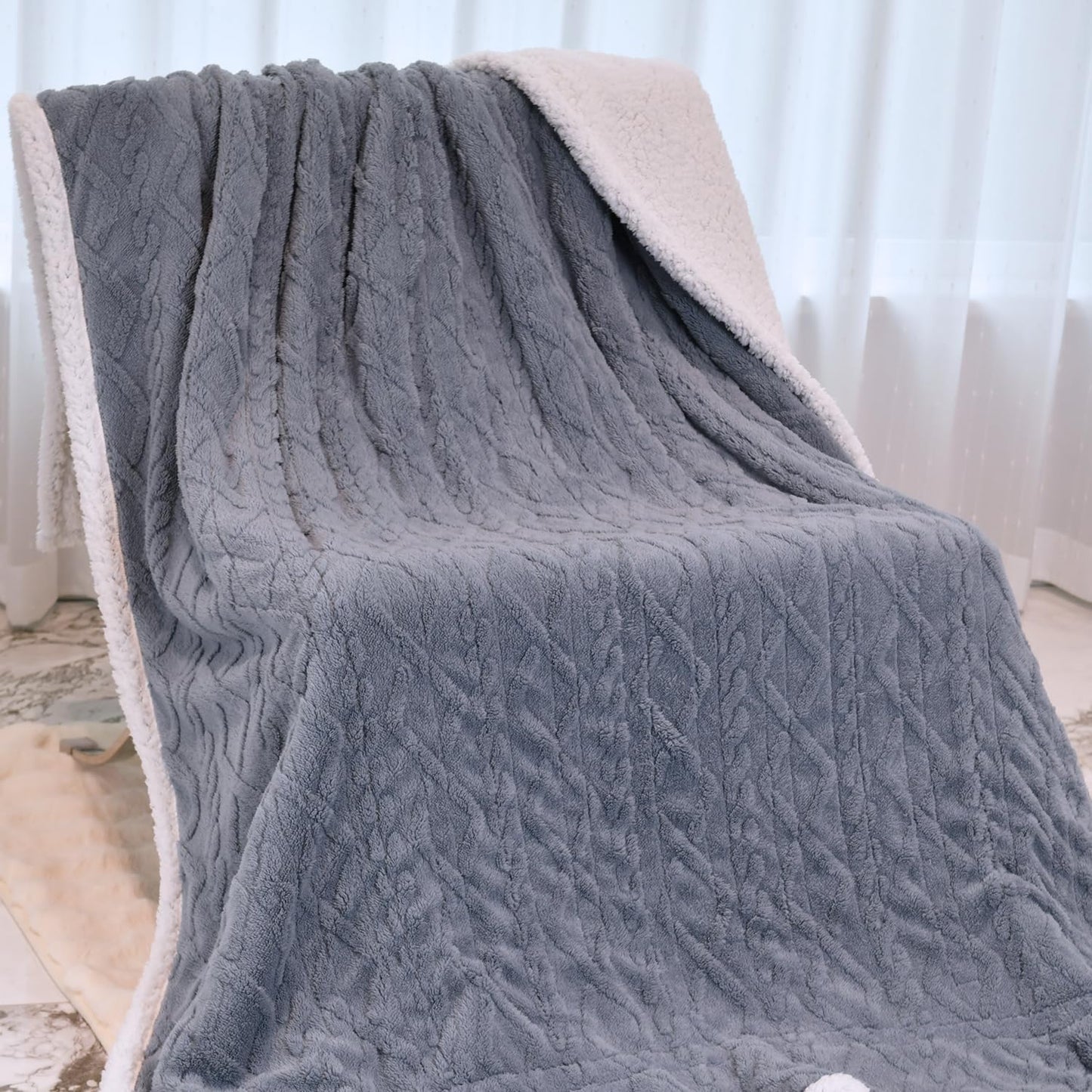 MERRYLIFE Heated Blanket Cozy Soft Electric Blanket with 4 Heating Levels&8 Hours Auto Off Overheat Protection Machine Washable UL&FCC Certification Use for Home Couch (Grey Blue,50" 60")