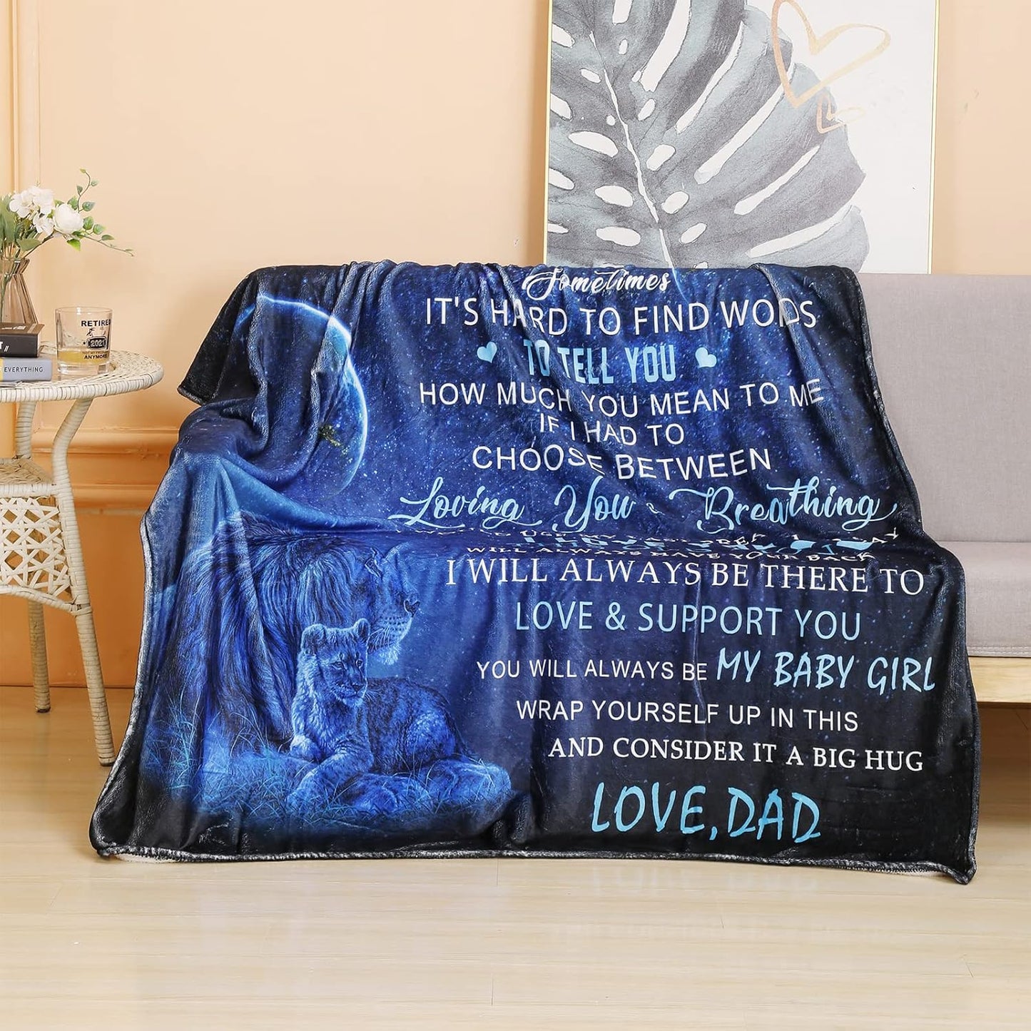 to My Daughter Blanket from Dad Daughter Gift Lion Father Throw Blanket Gift Super Soft Cozy Flannel Blanket for Bed Sofa Birthday Christmas Thanksgiving (to Daughter,dad, 50x40)