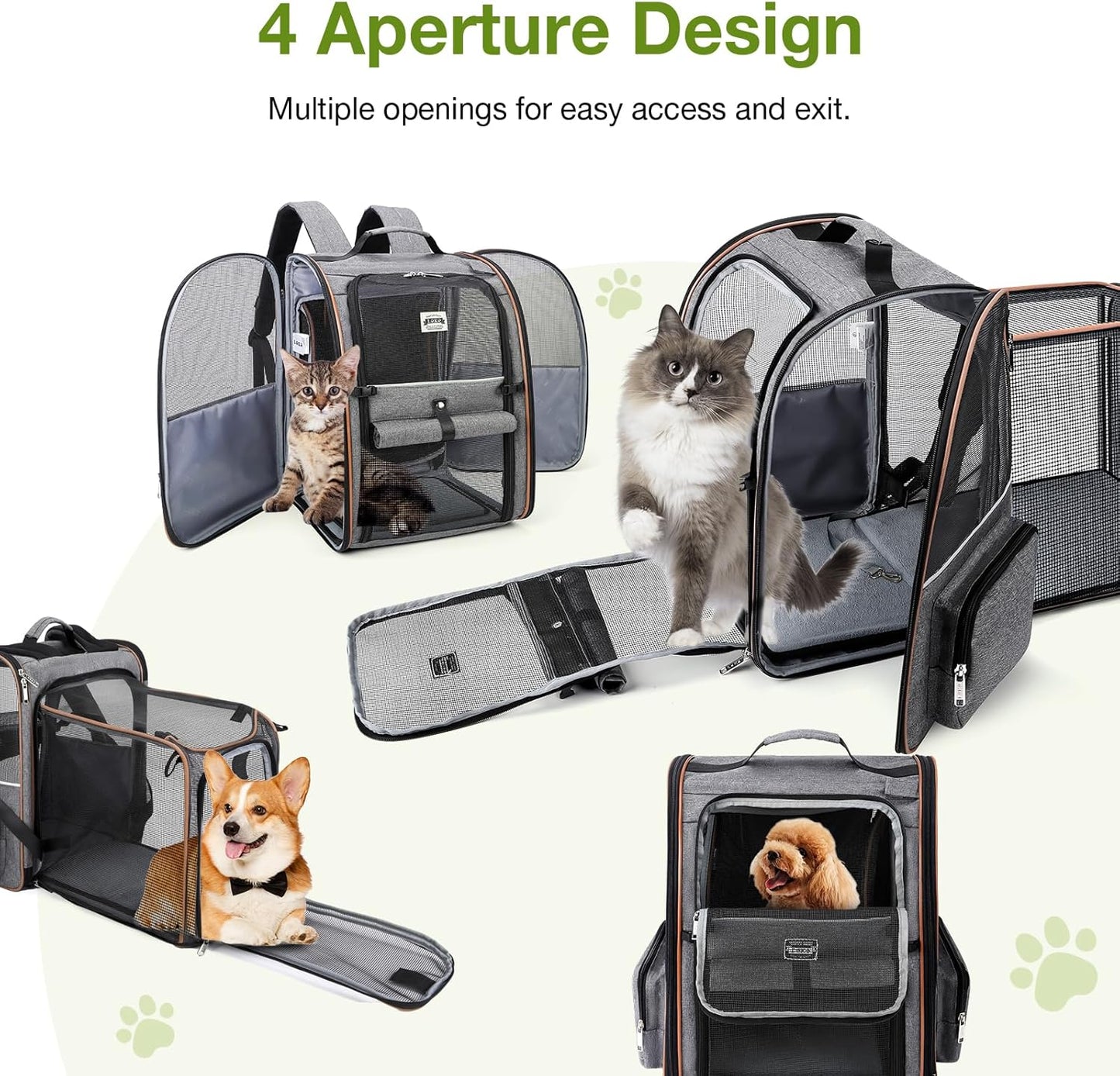 Lekebobor Cat Carrier Backpack, Expandable Pet Carrier with Sun Shade & Full Front Opening, Breathable Mesh Backpack for Small Dogs & Medium Cats Up to 18 Lbs, Foldable for Hiking, Camping (Grey)