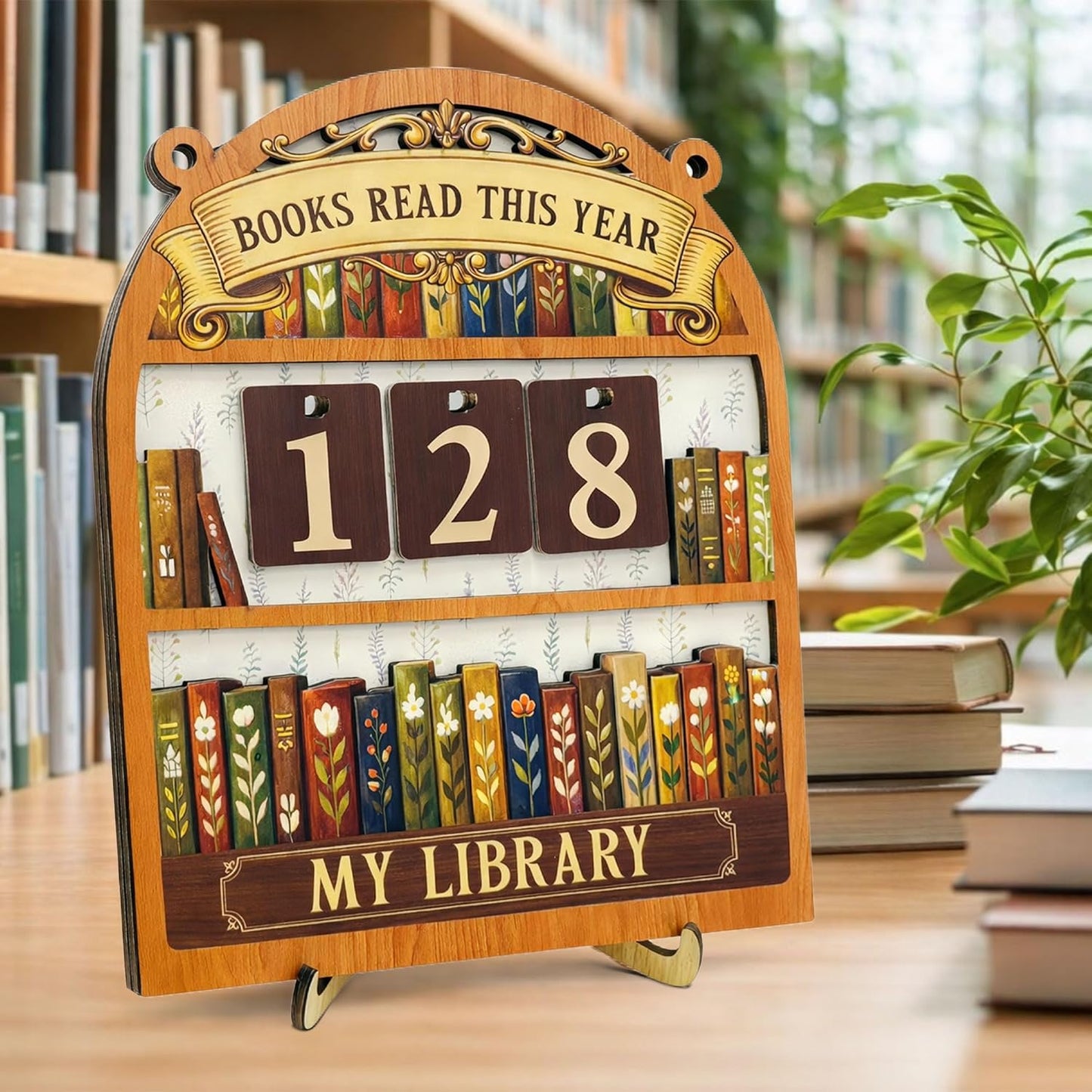 Books Read This Year Counter Sign - Floral Reading Tracker Ornament Bookshelf Decor - Bookish Gifts for Women Book Lovers Bookworms Readers