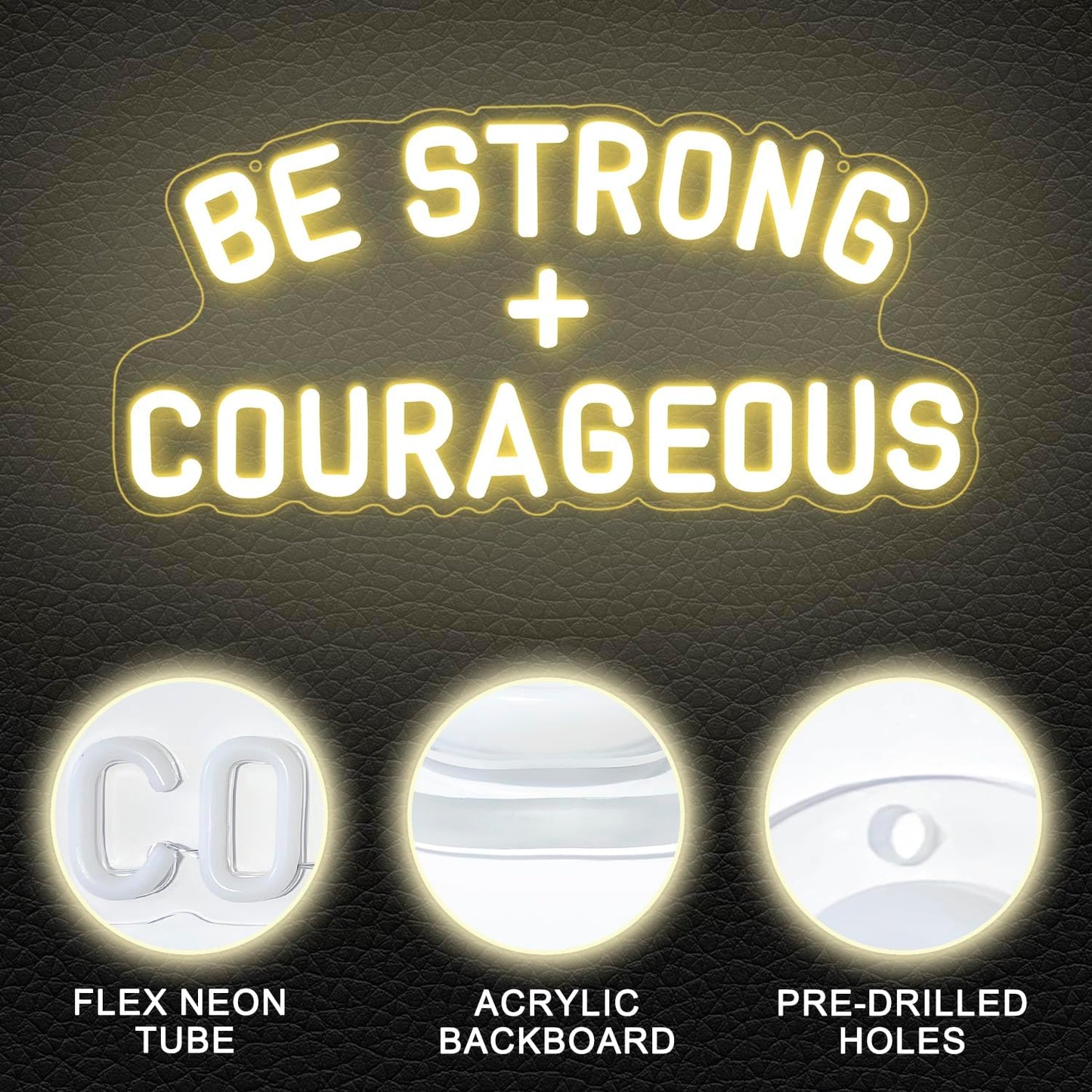 Be Strong and Courageous Neon Sign Dimmable Neon Signs for Wall Decor Positive Affirmations LED Signs USB Light Up Sign for Boy Girl Room Playroom Nursery Wall Decor Bedroom Christian Wall Art
