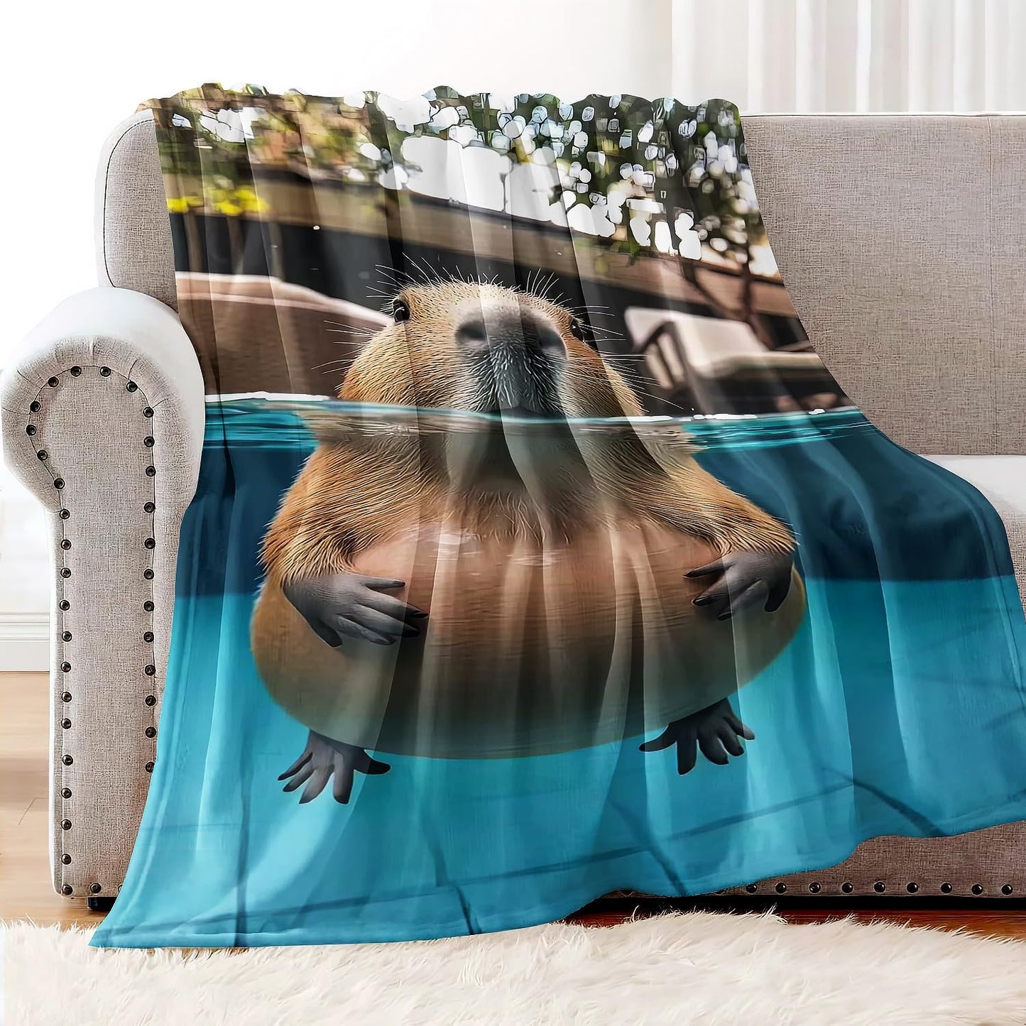 Capybara Gifts Throw Blanket, 50"x60", Underwater Capybara Cozy Blanket for Women, Kids and Teens, Ultra Soft Plush Fleece Flannel Blanket for Couch & Bed, Room Decor