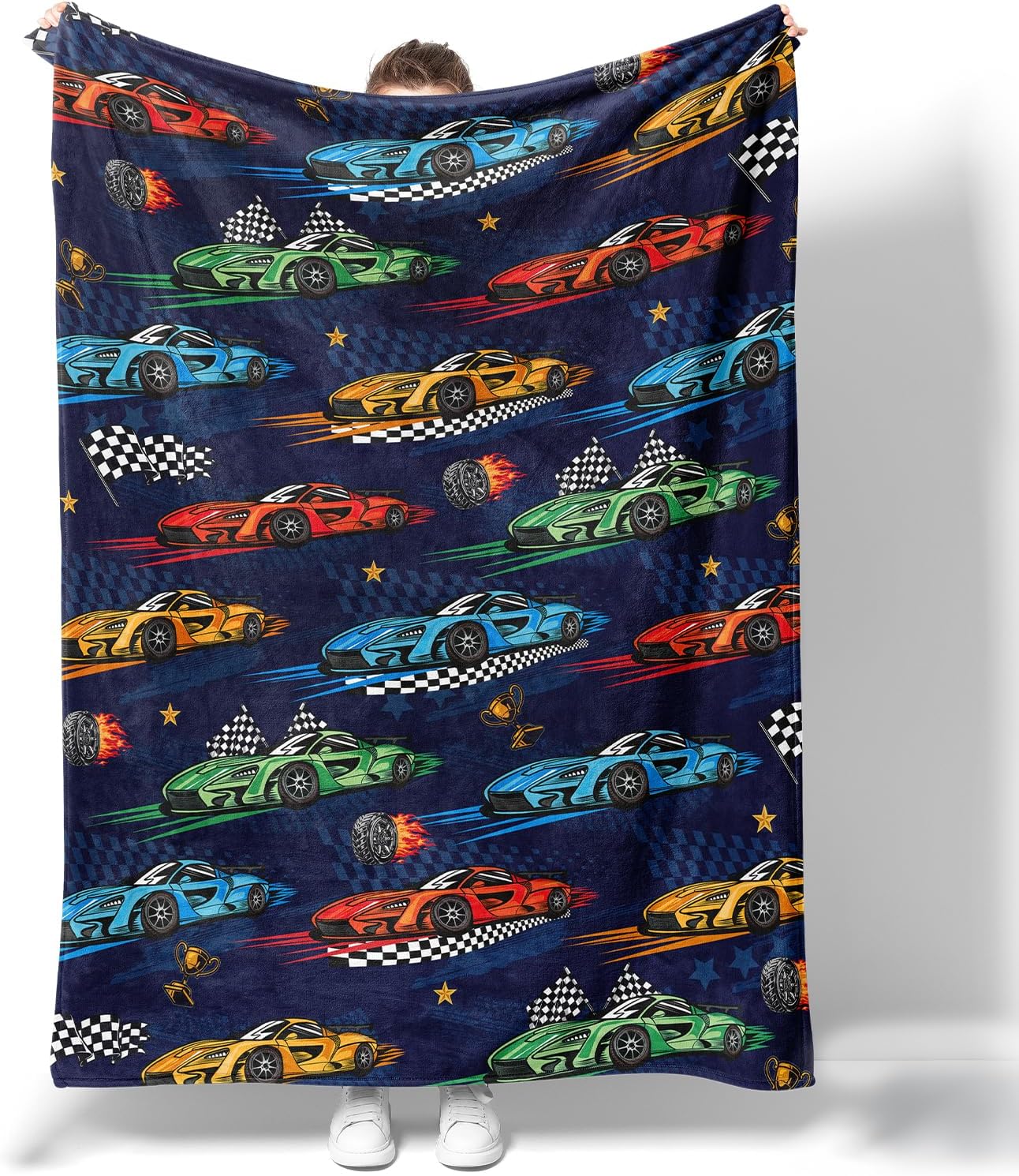 Racing Car Throw Blanket Gifts for Car Lovers Boys Adults Teens Throw Blanket Lightweight Warm Cozy Fuzzy Plush Flannel Blanket Muscle Cars Flannel Blankets for Travel Bed Sofa 50" X 60"