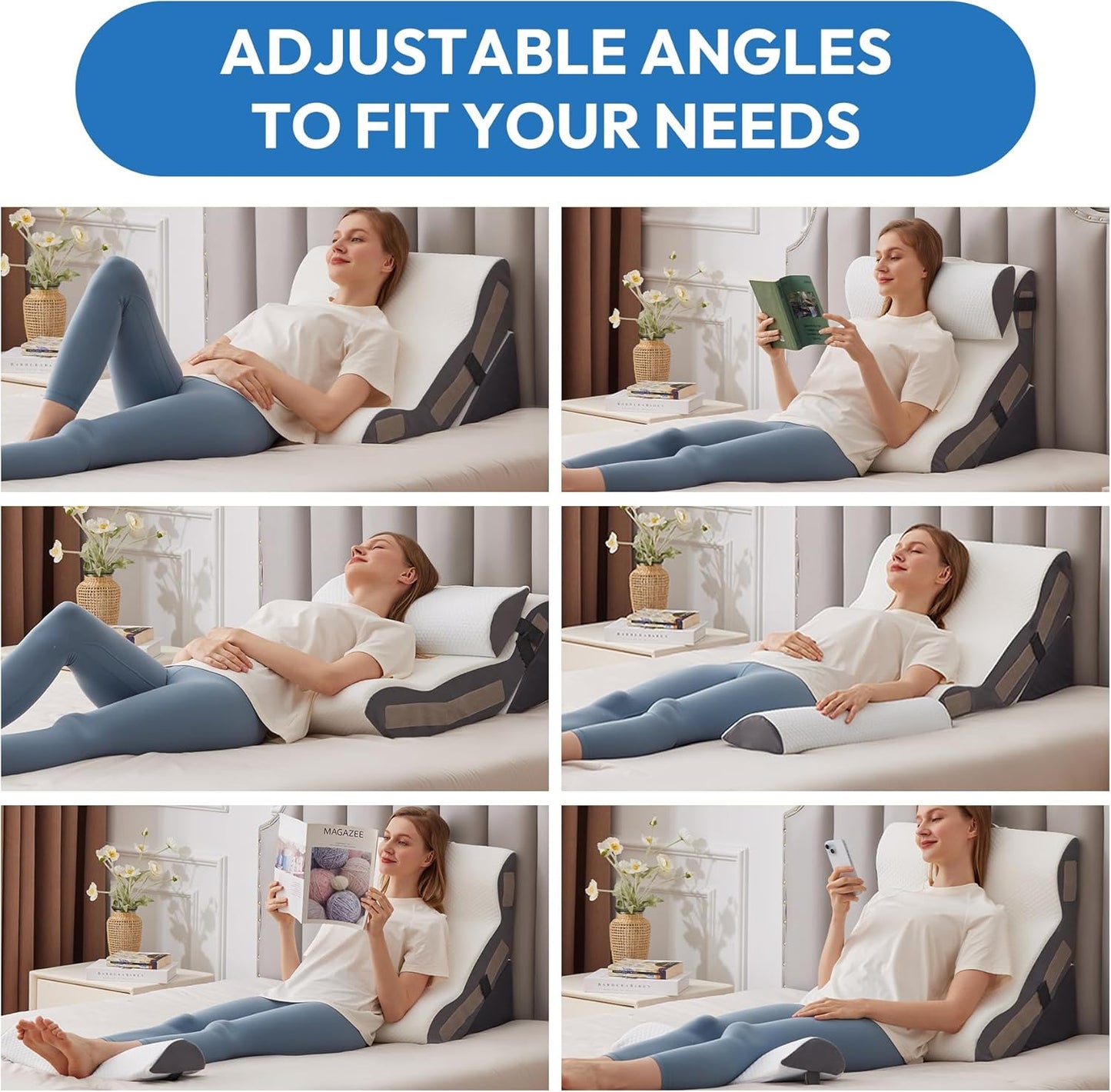 Foam Wedge Pillow Set — 3-Piece, 10-in-1, for Post Surgery, Acid Reflux, Back Pain & GERD Relief (White)