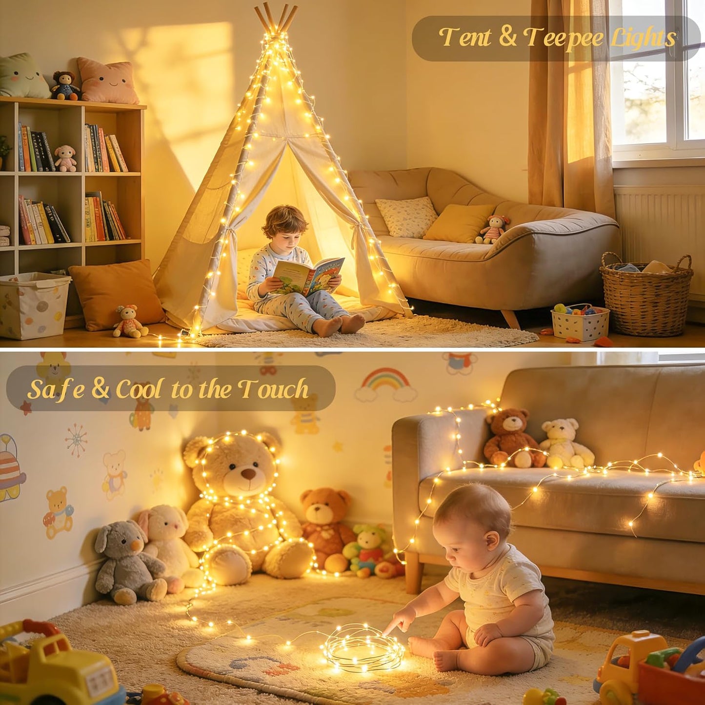 JMEXSUSS USB Fairy Lights for Bedroom, 33ft 100 LED Twinkle Lights Plug in with Remote, Indoor String Light for Dorm Girl's Room Tent DIY Birthday Gift Party Decor, Silver Wire, Warm White,Timer