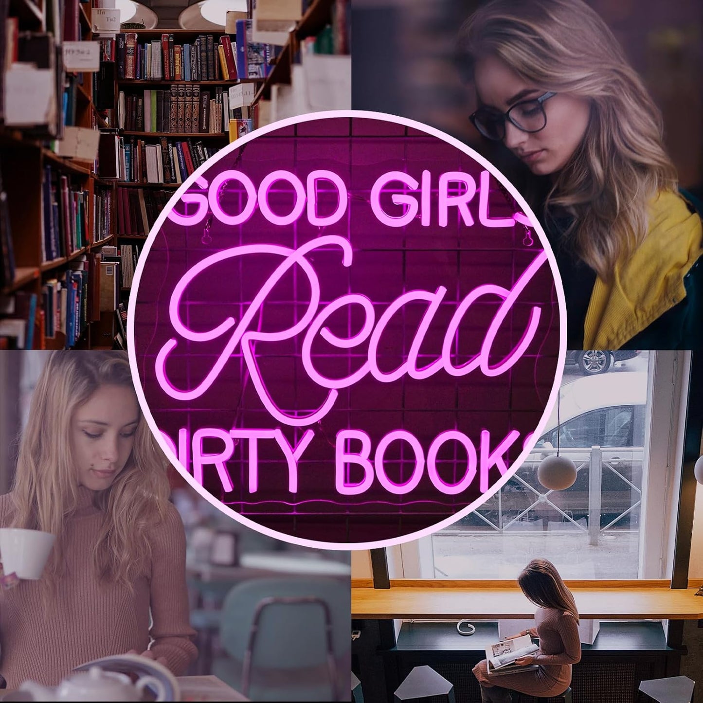LED Neon Sign for Wall Decor Good Girls Read Dirty Books Neon Light USB Powered Dimmable for Home Book Party Gift Bedroom Book Lover Home Library