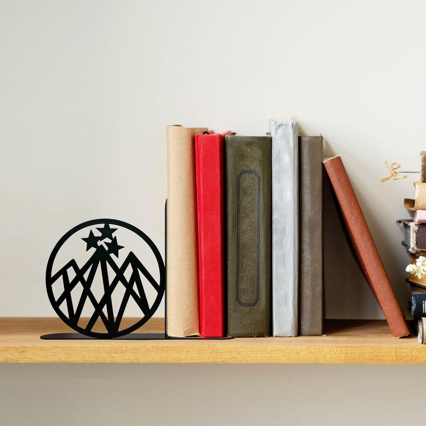 Celestial Mountain Bookends - Heavy Duty Metal Shelf Decor for Fantasy Book Lovers, Starlight Night Inspired Study Rooms, Office Decor & Bookish Gifts