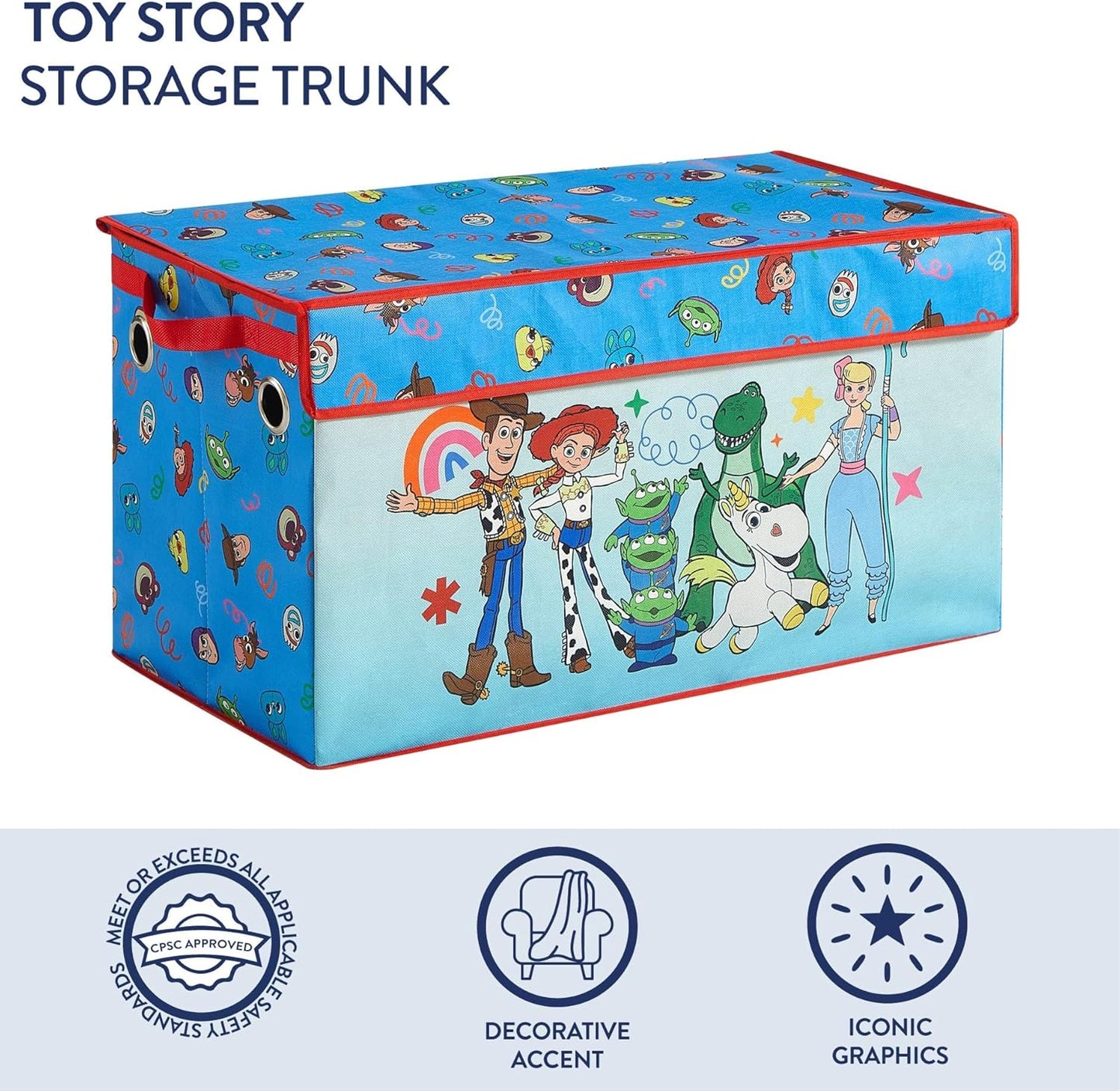 Disney Pixar Toy Story Collapsible Storage Trunk with Lid,Large Durable Kids Toy Box Organizer for Bedroom &Playroom,28.5"x14.5"x16"