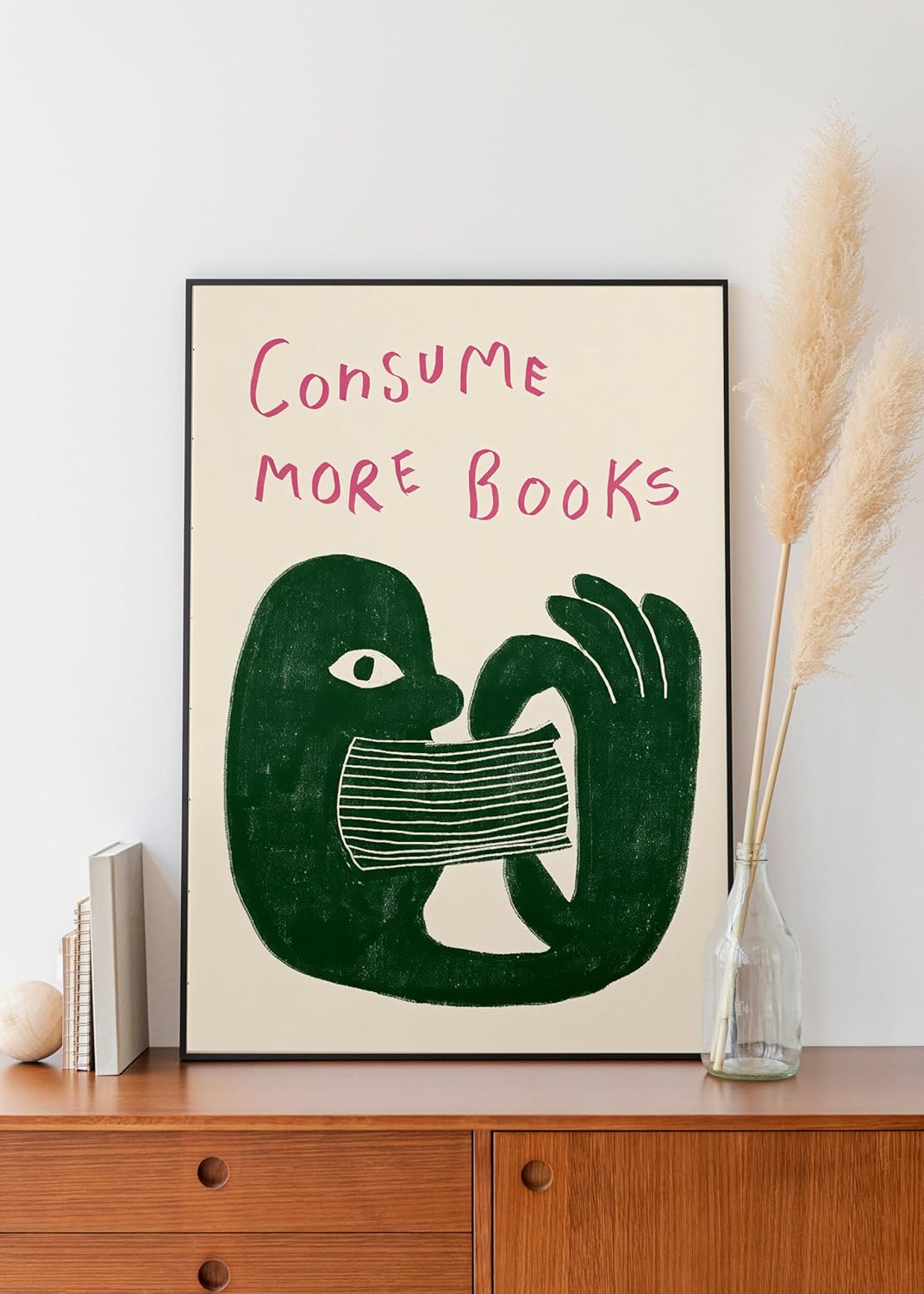 Funny Reading Wall Art Prints Bookish Wall Decor, Consume More Books Quote Canvas Print, Retro Book Art Cool Literature Dorm Room Classroom Library Living Room Home Decor 16x24 Inch Unframed