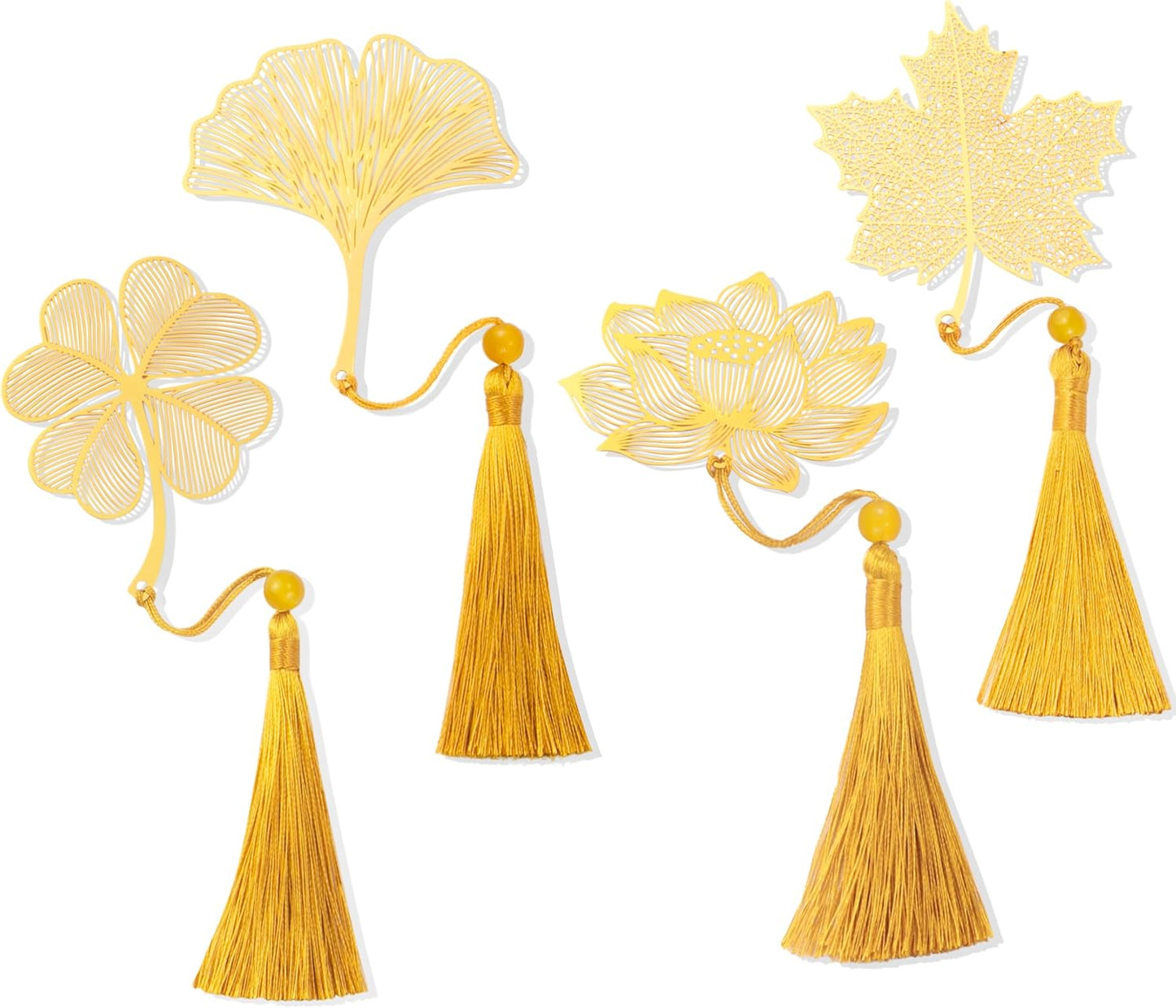 4 Pack Metal Bookmarks with Tassel for Women – Aesthetic, Pretty & Unique Bookmark Set, Gold & Brass Designs for Reading Essentials, Gifts for Writers, Cute Decorative Bookmarks for Book Lovers