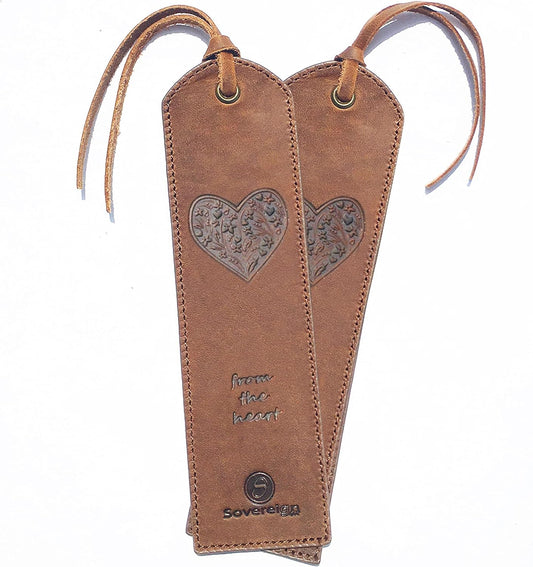 Leather Bookmark Handmade with Heart Design - 2 Genuine Leather Book Marks - Unique Bookmarks for Men Women and Kids | Great Book Lover Gifts for Bookworms Writers Relatives and Friends
