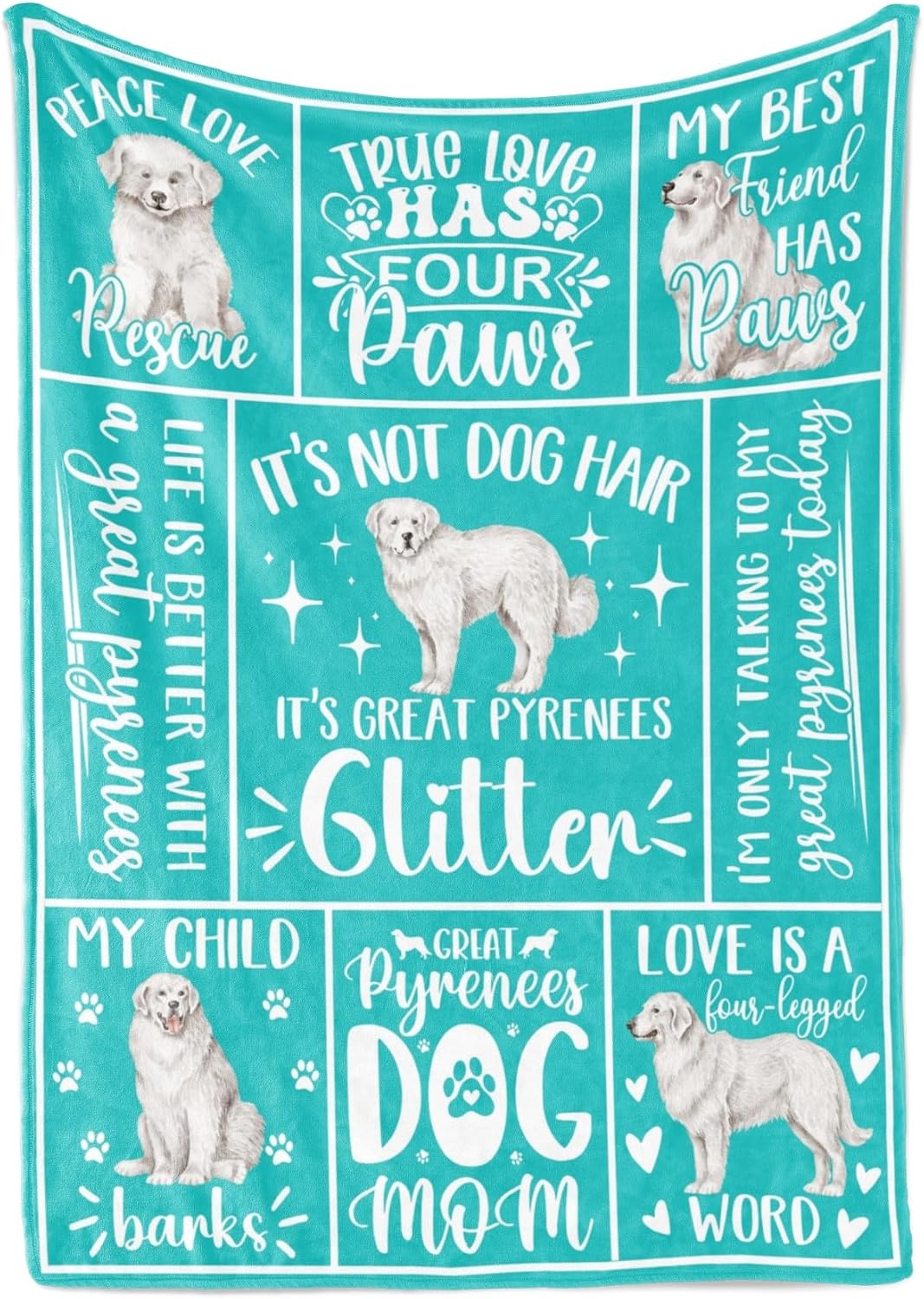 Great Pyrenees Gifts for Women, Throw Blanket for Christmas, Birthday, Mother's Day - 50" x 65" (Teal)