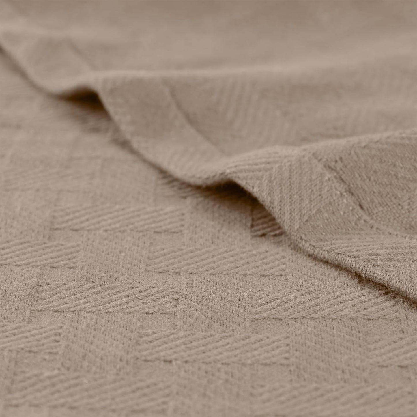 Superior Basketweave Cotton Blanket - Soft & Comfy Medium-Weight Cover for Bed, Bedding, Bedroom, Living Room Couch Throw, Lounging - Modern Boho Woven Design - Throw Size, Khaki