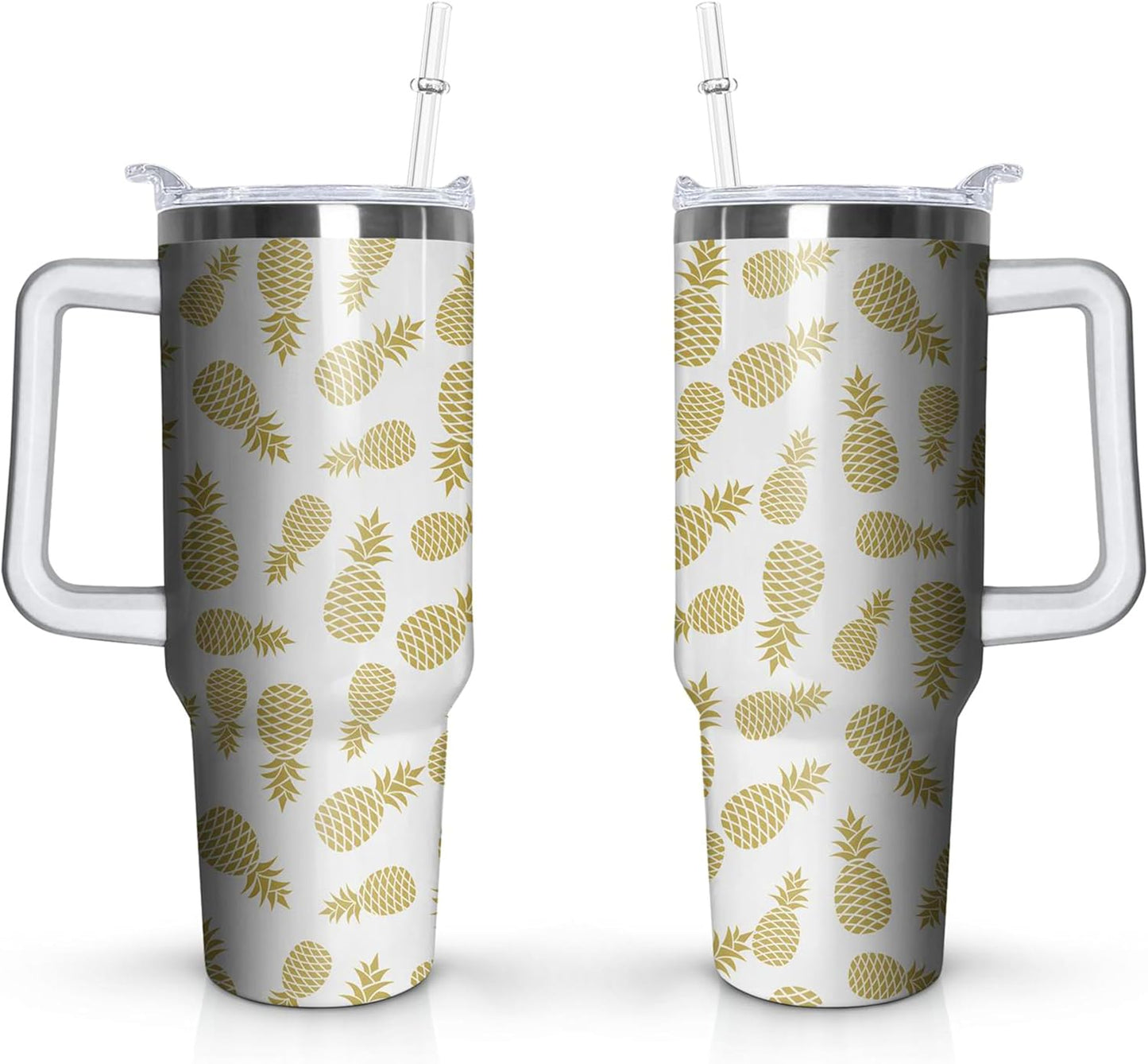 40 Oz Pineapple Tumbler with Handle and Straw Lid, Insulated Keeps Drinks Cold & Hot, Stainless Steel Coffee Mug Funny Gifts for Women Girls