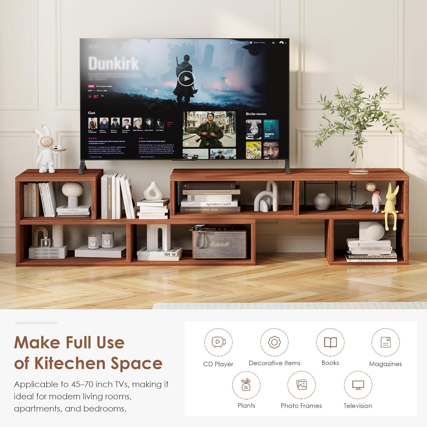 2-Piece Bookshelf TV Stand, L-Shaped Entertainment Center for 45–70" TVs, Cube TV Stand, Media Console Table with Storage Cubes, Open Storage Bookcase for Living Room, Bedroom, Home Office