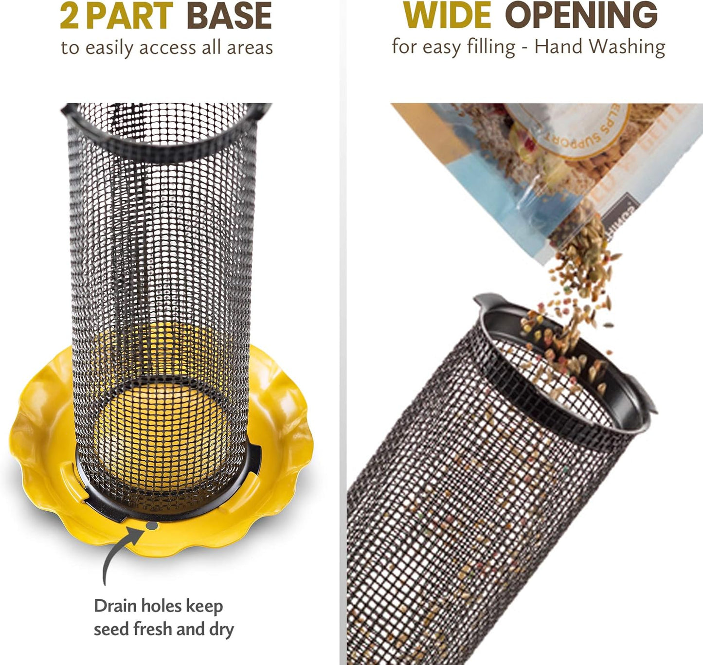 Finch Bird Feeders for Outside [Set of 2] 0.5 LB Capacity Yellow Wild Bird Feeders, Seeds Attracts Small Birds to Backyard & Garden. Tube Bird Feeders for Outdoors.