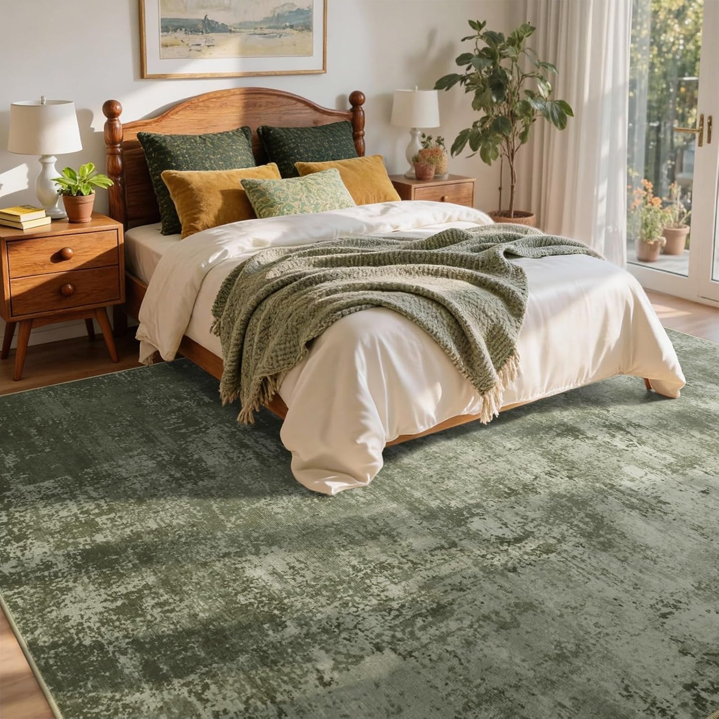 4x6 Ft Area Rugs for Living Room, Soft Non-Slip Washable Rugs Modern Abstract Pattern Carpet for Bedroom Indoor Floor Nursery Home Decor (Green)