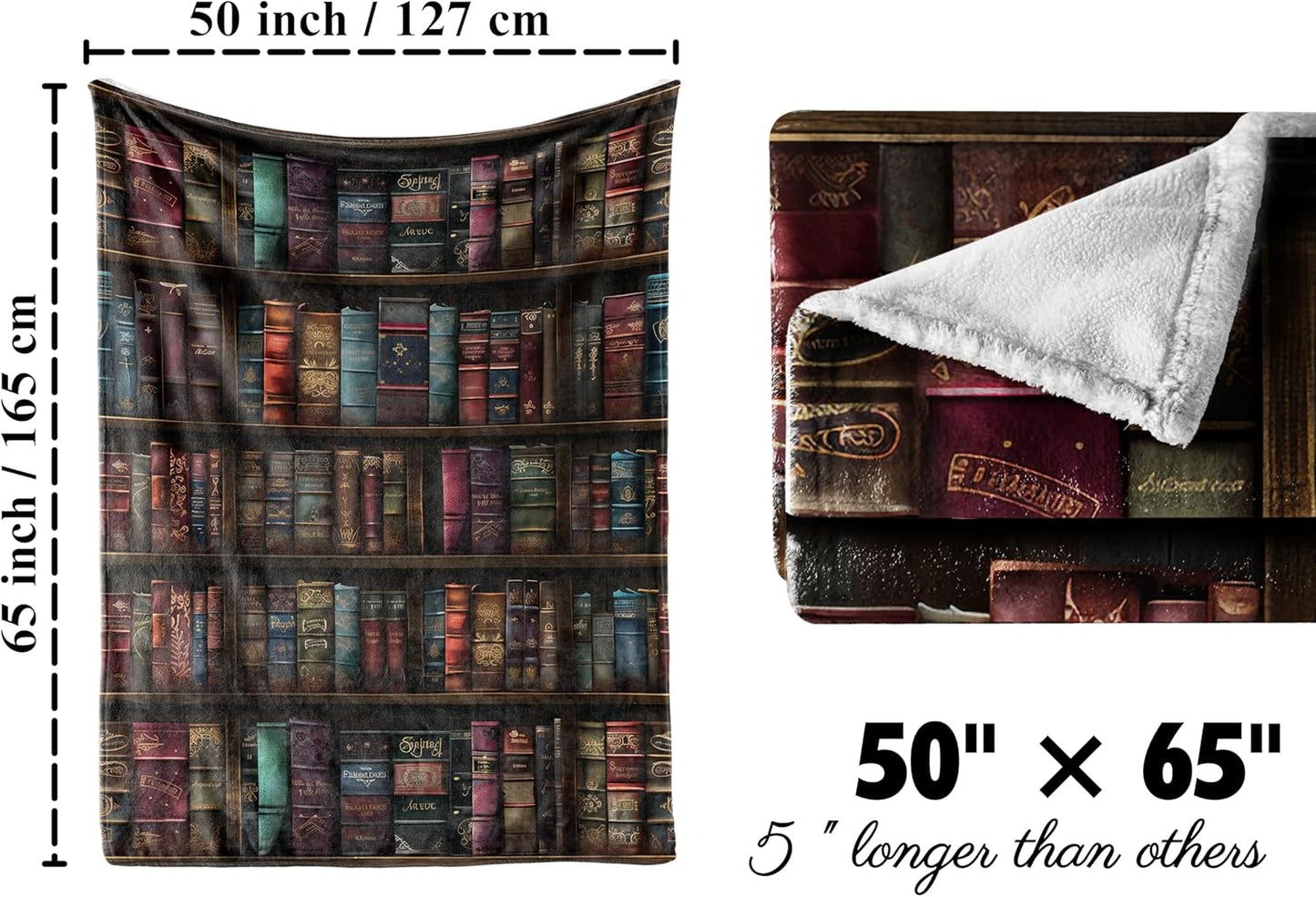 Book Lovers Throw Blanket - Blankets for Club, Librarians, Readers and Literary Lover - Book Lover Gifts on Birthday, Christmas - 50" x 65" - Dark