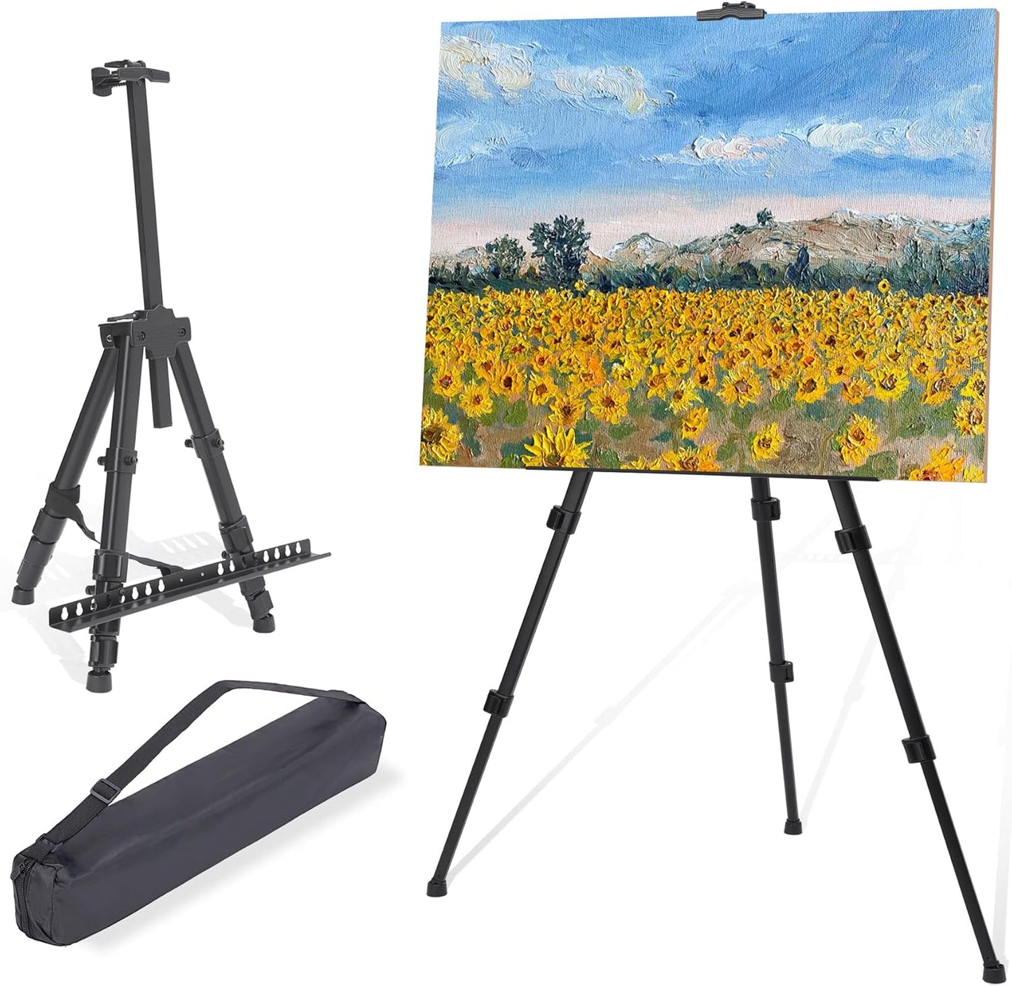 Easel for Painting Art Easel Stand for Adults 17" to 66" Portable Easel Stand for Sign Table Top/Floor Aluminum Metal Easel with Carry Bag Black