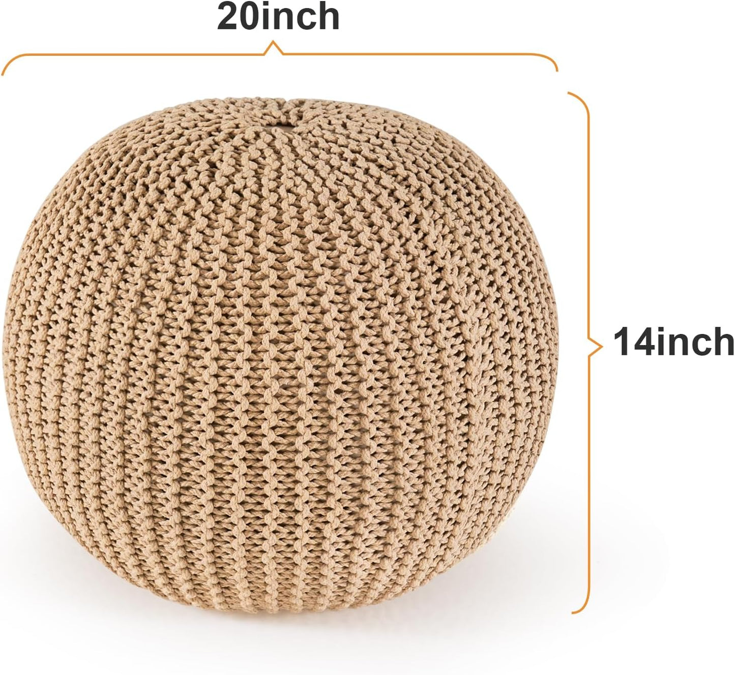 Pouf Ottoman Stuffed Round Modern Foam Filled Foot Rest Poufs for Living Room Chair Decorative 20 X 14 Inches Boho Relax Stool for Wedding Christmas Party, (Khaki, 20inch)