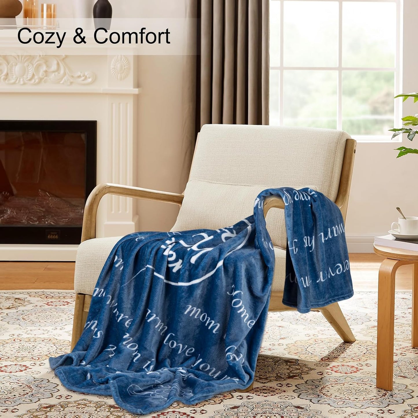 BESTSWEETIE Mother's Day Blanket - Daughter & Son Gifts - Best Mom Ever - Fuzzy Throw Blanket for Mom, Wife, Friend - 50"x 60" Navy