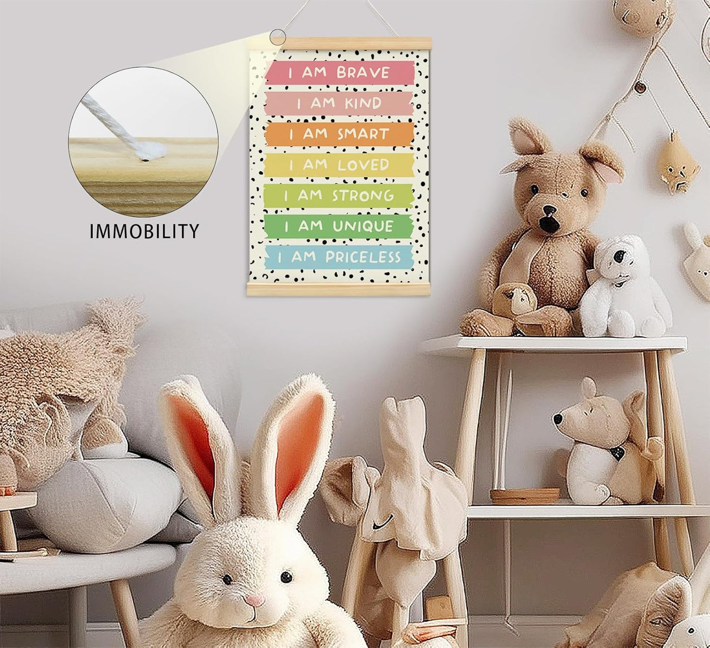 foedor Boho Nursery Affirmations Decor Poster Hanger Frame, I Am Brave Nursery Wall Decor, Boho Classroom Nursery Toddler Calming Corner Classroom Reading Corner Kids room Playroom Poster Hanger Wooden Frame Decor, 12x16 Inch