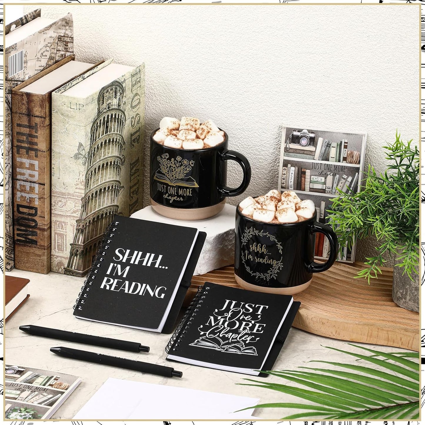 Book Lovers Gift 13oz Ceramic Coffee Mug Book Lovers Spiral Journal Notebook Bookish Greeting Card Ballpoint Pen School Librarian Appreciation Gift for Women Teacher Bookworm(10 Pcs,Vivid)