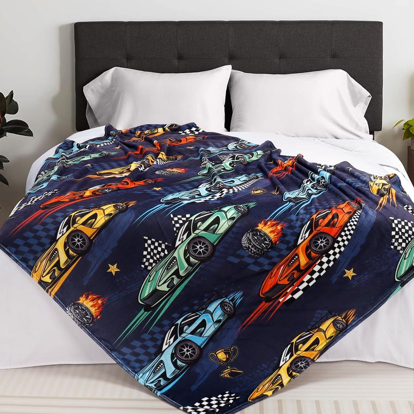 Racing Car Throw Blanket Gifts for Car Lovers Boys Adults Teens Throw Blanket Lightweight Warm Cozy Fuzzy Plush Flannel Blanket Muscle Cars Flannel Blankets for Travel Bed Sofa 50" X 60"