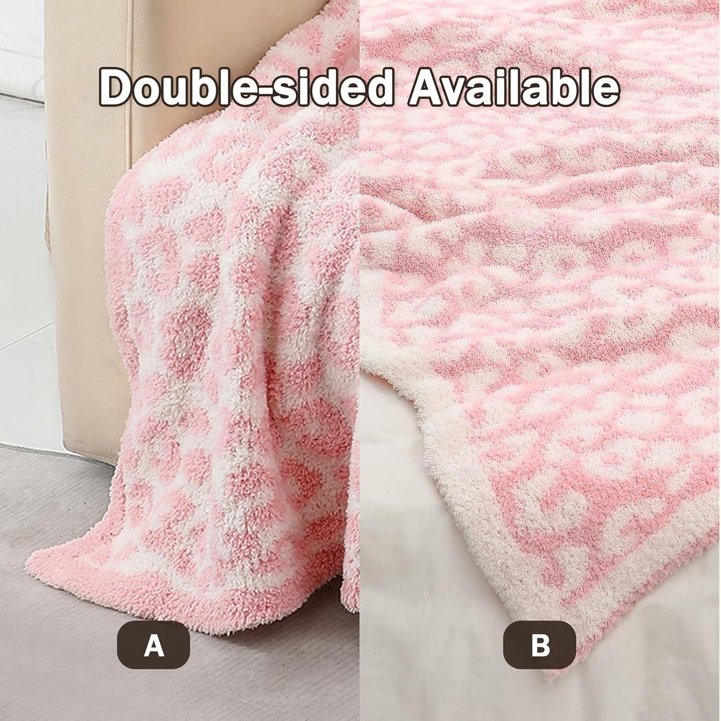 bearberry Fuzzy Leopard Knitted Throw Blanket Soft Cozy Warm Microfiber Blanket for Couch Sofa Bed Travel (Pink/Cream, 40"x50")