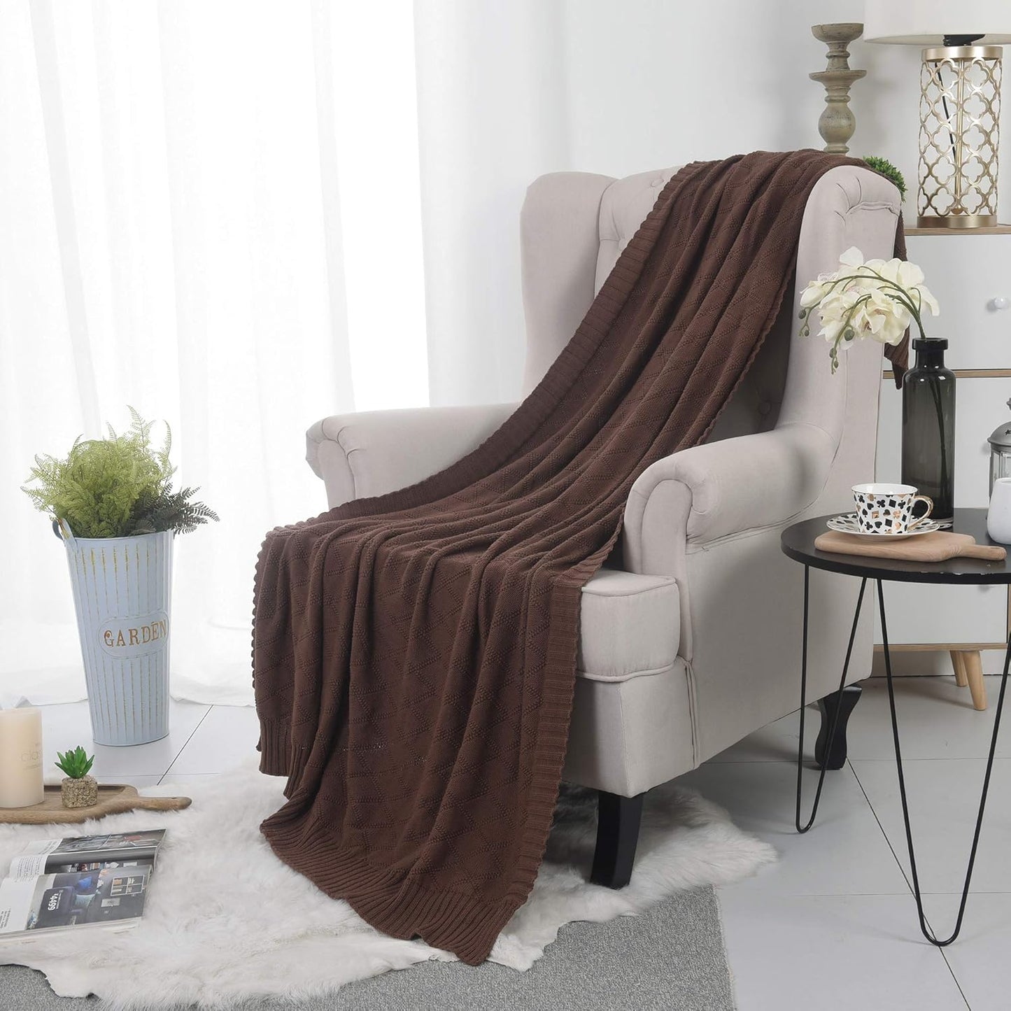 Soft Throw Blanket, Bed Knit Throw Blanket for Couch Chairs Home Decorative 51x70in,Brown