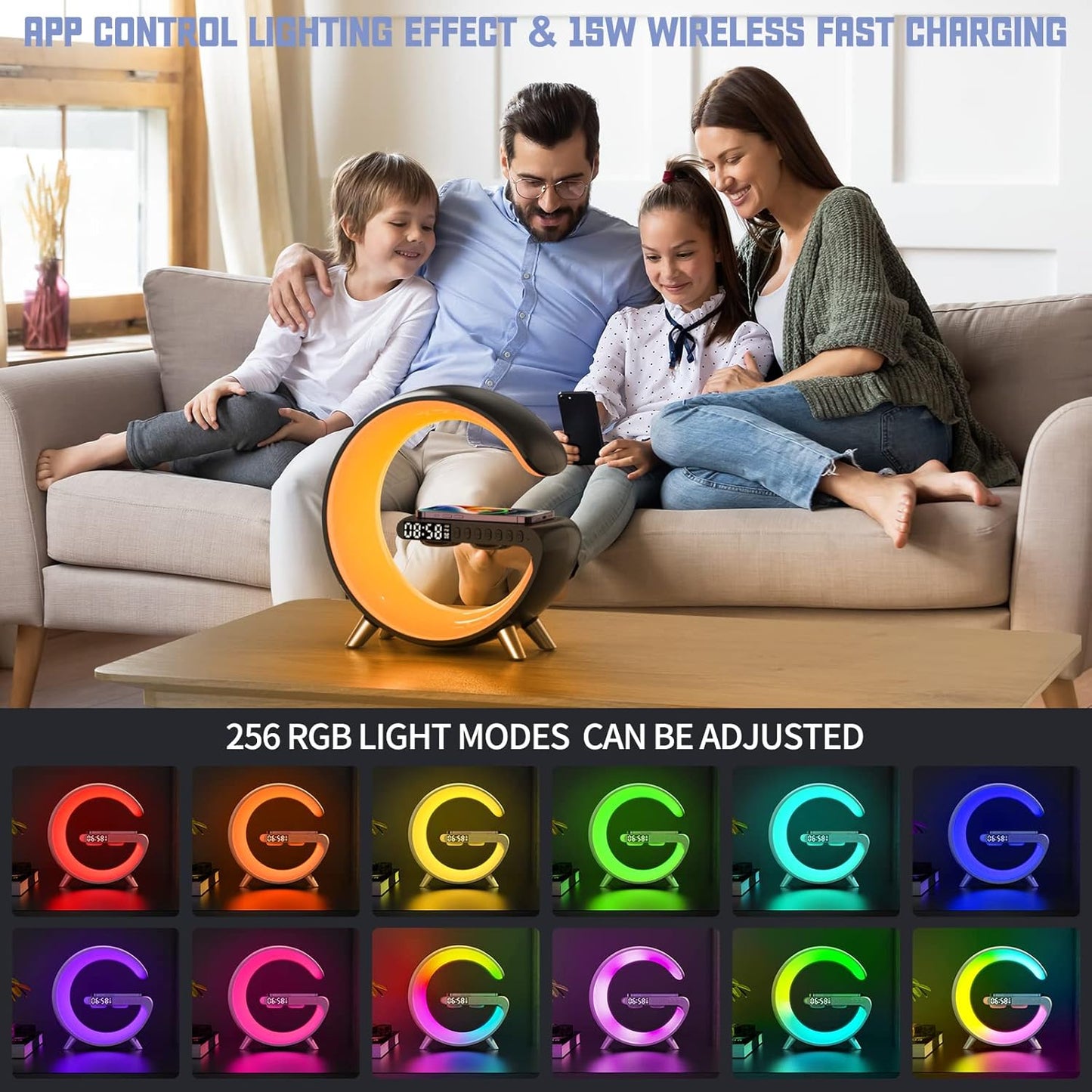 2026 New Smart Table Lamp with 4-in-1 Wireless Charger, Bluetooth Speaker, Alarm Clock, Night Light, App Control, for Bedroom, Office, Home Decor