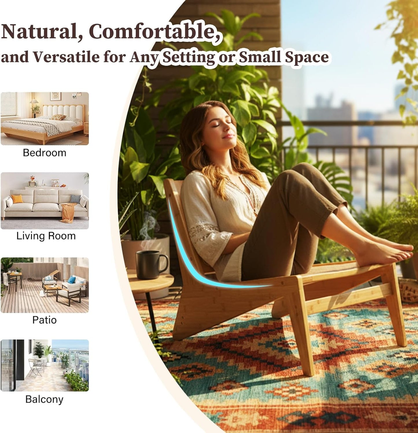 Rattan Chair 2Pcs, Mid Century Modern Accent Chair, Leisurely Reading Chair for Living Room（Wood）
