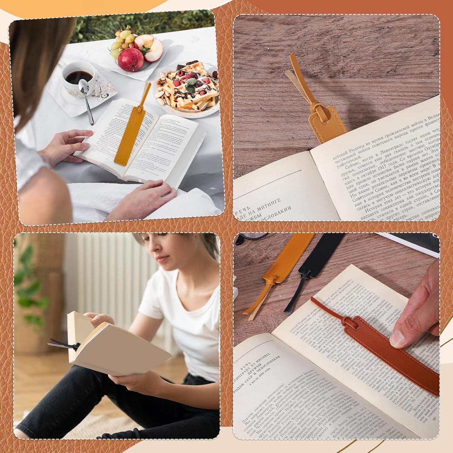 8Pcs Leather Bookmark, Classic Stitched Book Mark with Leather Rope Easter Gifts for Reading Men Women School Students