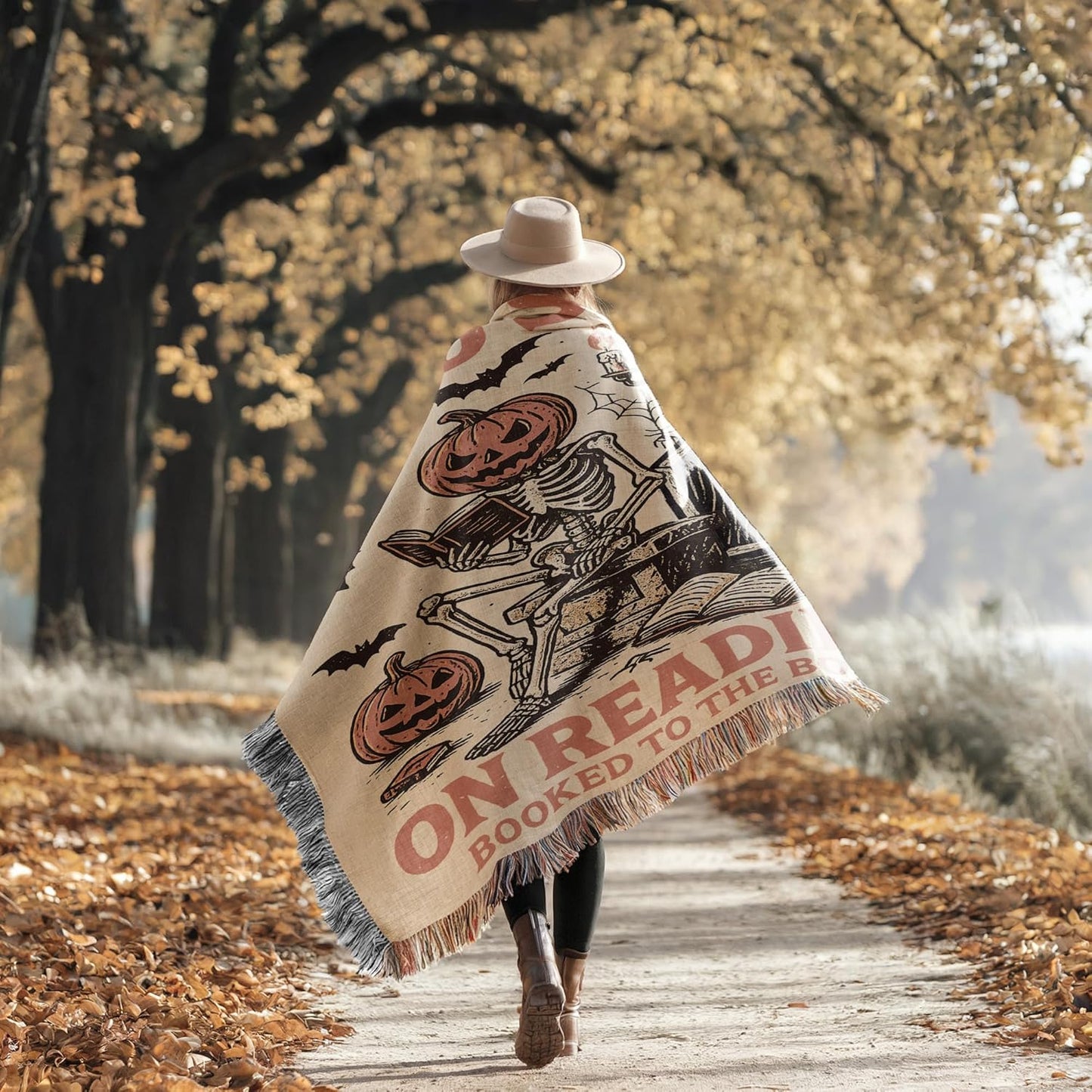 Dead Set on Reading Woven Blanket – Spooky Bookish Throw for Cozy Readers