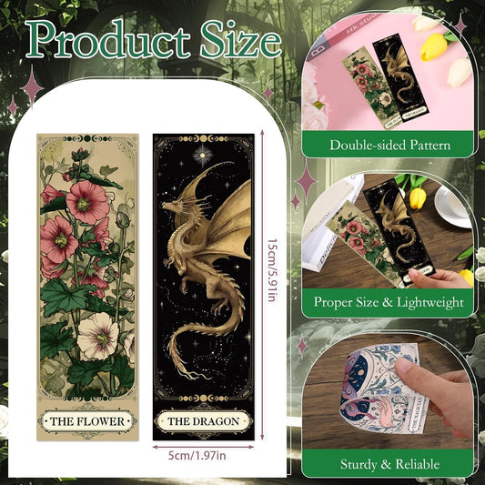 Tarot Cards Bookmarks Gifts - 60 Pcs Dark Romance Bookmarks for Women Men Moon Owl Butterfly Book Marks Book Markers Page Marker Clip Gift for Students Teachers Bookish Book Lovers Reading