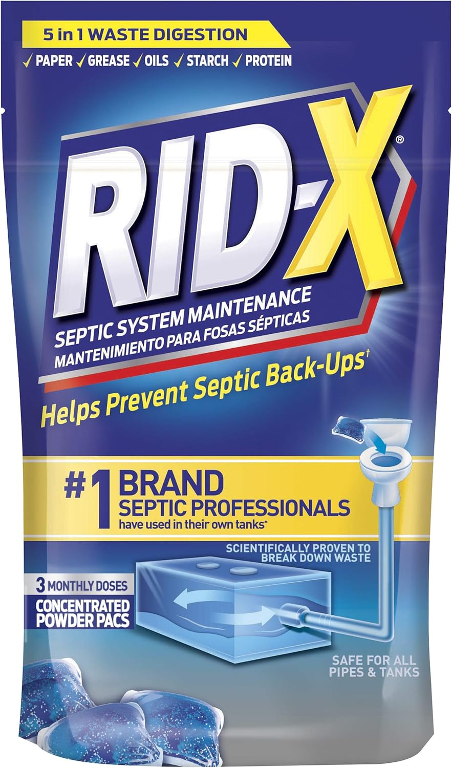 RID-X Septic Tank Treatment Pods – 3 Month Supply, Dual Action Enzymes and Bacteria to Break Down Waste & Prevent Backups