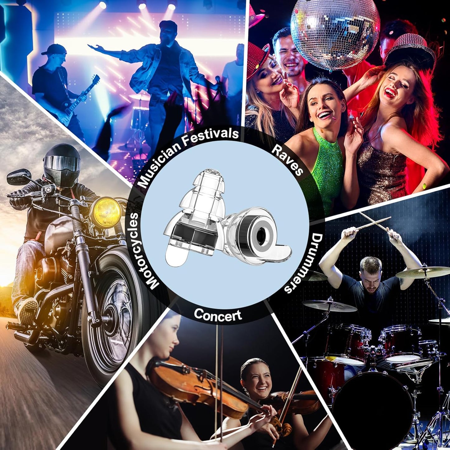 High Fidelity Concert Earplugs for Concerts Musicians，Earplugs for noise reduction，24db Advanced Filter Technology Ear Protection for Music Festivals,DJ's, Nightclub, Drummers - 2 Pairs（Black）